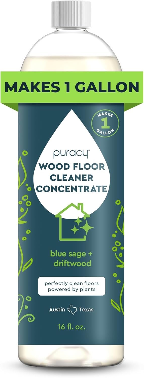 Puracy Wood Floor Cleaner Concentrate – pH Neutral Plant-Powered Hardwood All Purpose Cleaner – Residue-Free Non-Sticky Cleaning Solution As Seen on TikTok (Blue Sage & Driftwood, 16 fl oz)