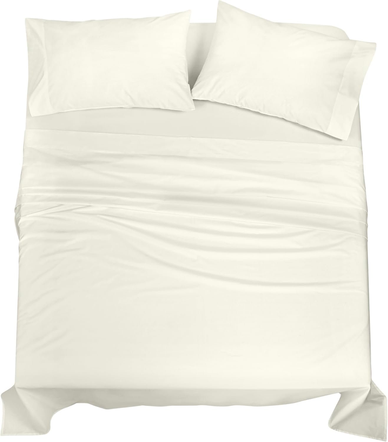 ROYALE LINENS 100% Organic Cotton Queen Sheet Set – Percale Weave – 4 Pieces Set – 1 Flat, 1 Deep Pocket Fitted Sheet and 2 Pillowcases – Ivory Bed Sheets – Sábanas Queen – Crisp Cool (Ivory)