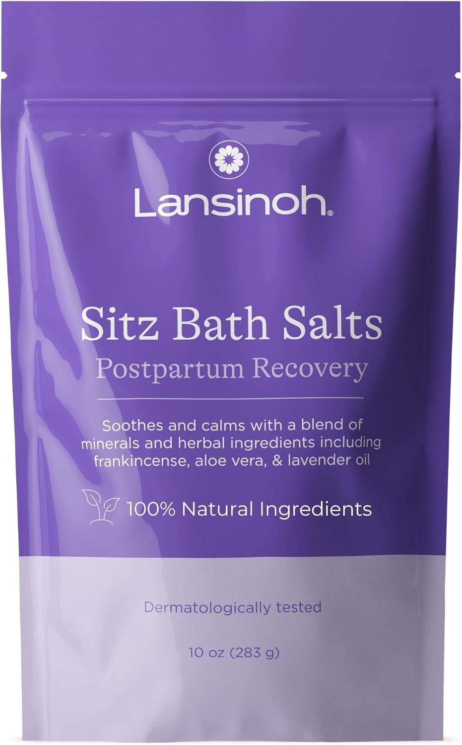 Lansinoh Sitz Bath Salts for Postpartum Care, Perineal Soak with Epsom Salt, Aloe Vera, Lavender & Frankincense Oil, 10 Ounces