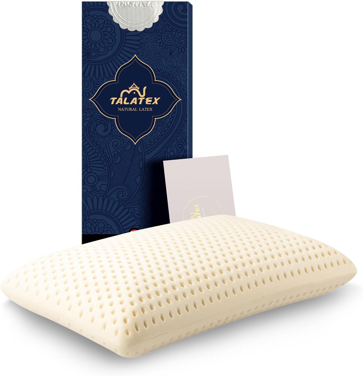 Talatex Talalay 100% Natural Premium Latex Pillow, Helps Relieve Pressure, No Memory Foam Chemicals, Perfect Package Best Gift with Removable Tencel Cover