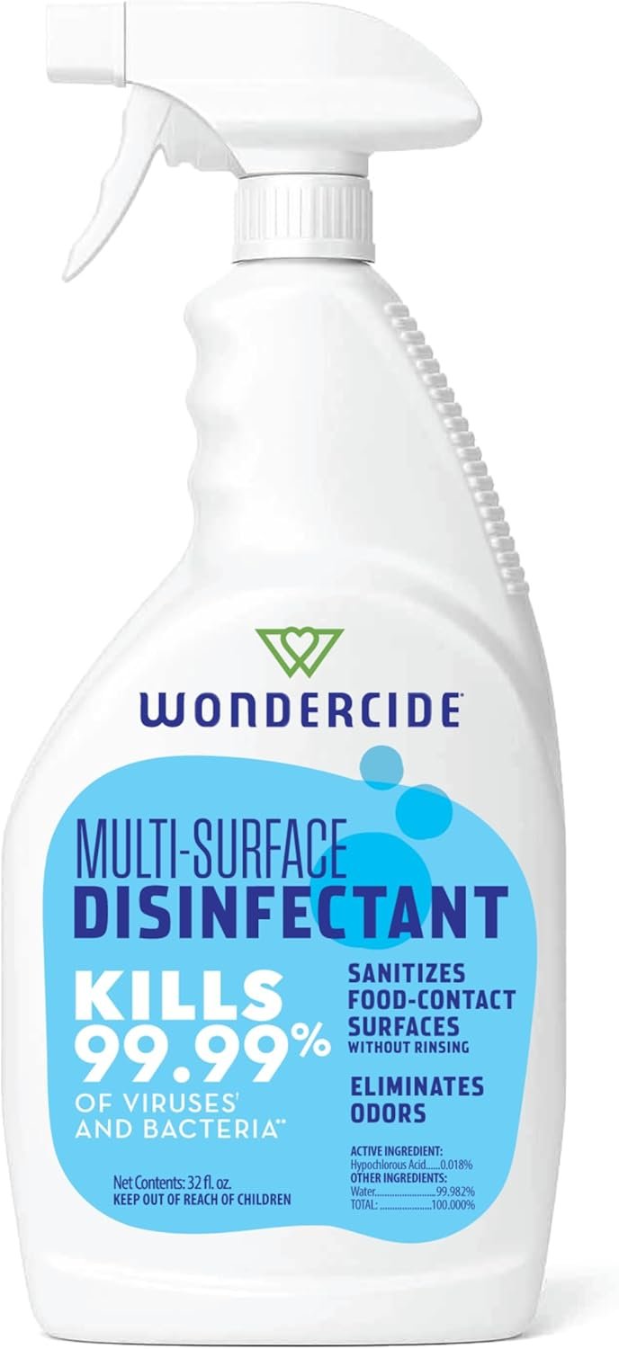 Wondercide – Multi-Surface Disinfectant Spray – Kills 99.99% Viruses & Bacteria – Fragrance Free Cleaner with Hypochlorous Acid for Home, Kitchen, Pet Areas – 32 fl oz