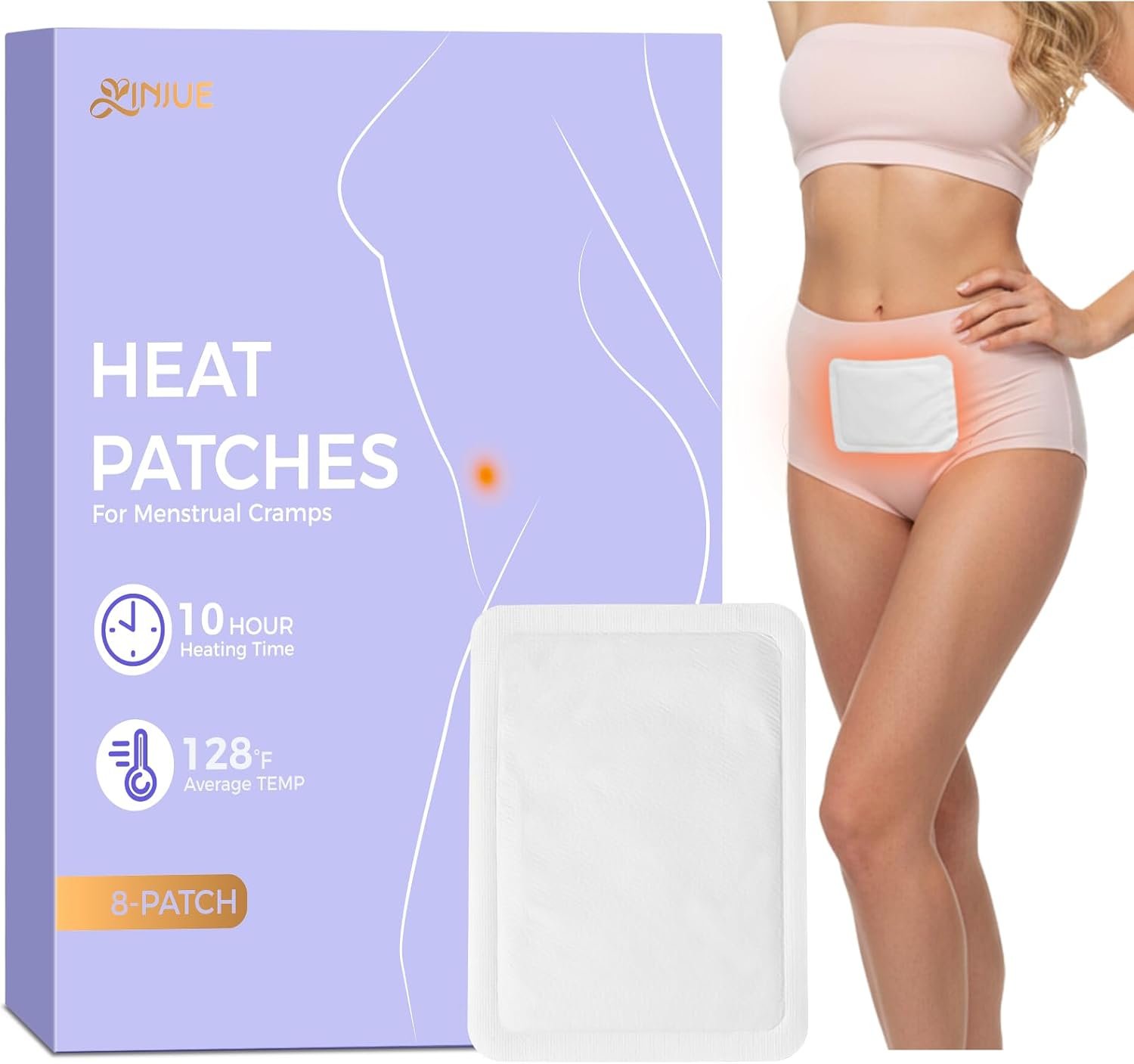 Portable Menstrual Pain Relief Heat Patch, Adhesive Heat Patches for Period Cramps and Backache Relief, Disposable Air Activated Body Warmers – Up to 10 Hours