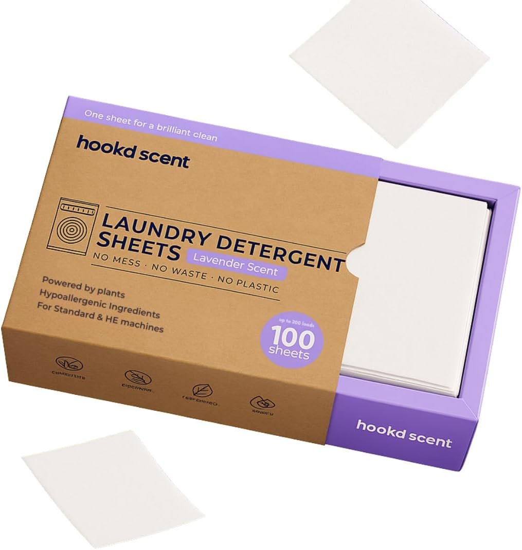 Hook’d Scent Laundry Detergent Sheets, Lavender, Plant-Based, Hypoallergenic, Zero-Mess Formula, 200 Loads, Eco-Friendly (Lavender)