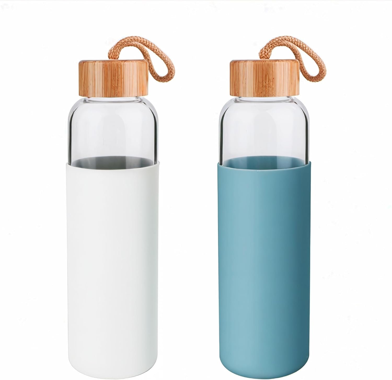 Lily’s Home Glass Water Bottle Set of 2-25 oz Borosilicate Glass Bottles with Protective Silicone Sleeve & Bamboo Lid|Leakproof & BPA Free|Reusable, Eco-Friendly Water Bottles for Home, Office, Gym