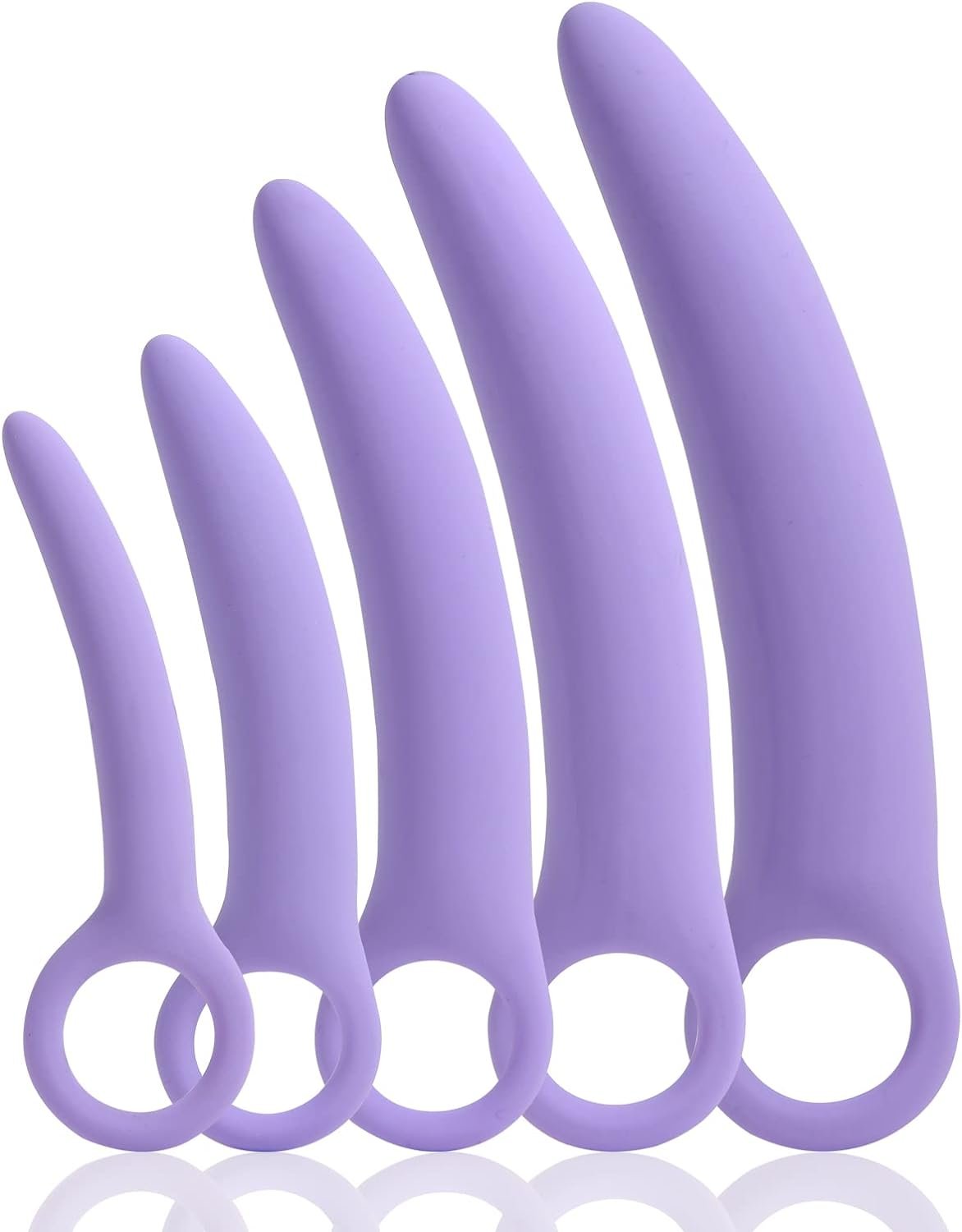 5 Pack Silicone Pelvic Floor Muscle Dilator Trainer Set,Pelvic Wand Massager for Women，Pelvic Floor Strengthening Device – Purple (with Storage Bag)
