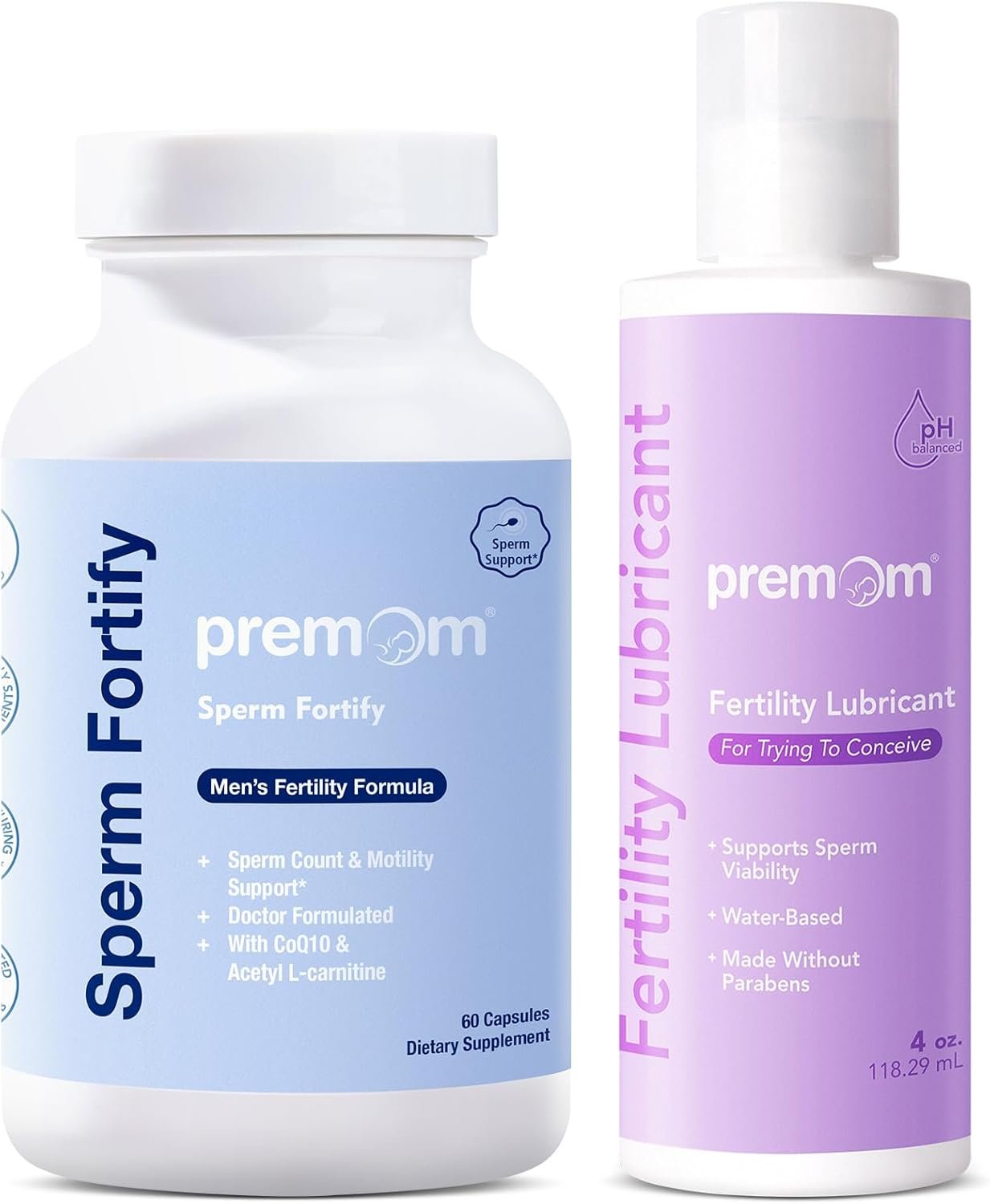 Premom Male Sperm Fortify Capsules – Male Fertility Supplements for Men Personal Fertility Lubricant for Conception 4oz Bundle – Fertility Support for Women and Men
