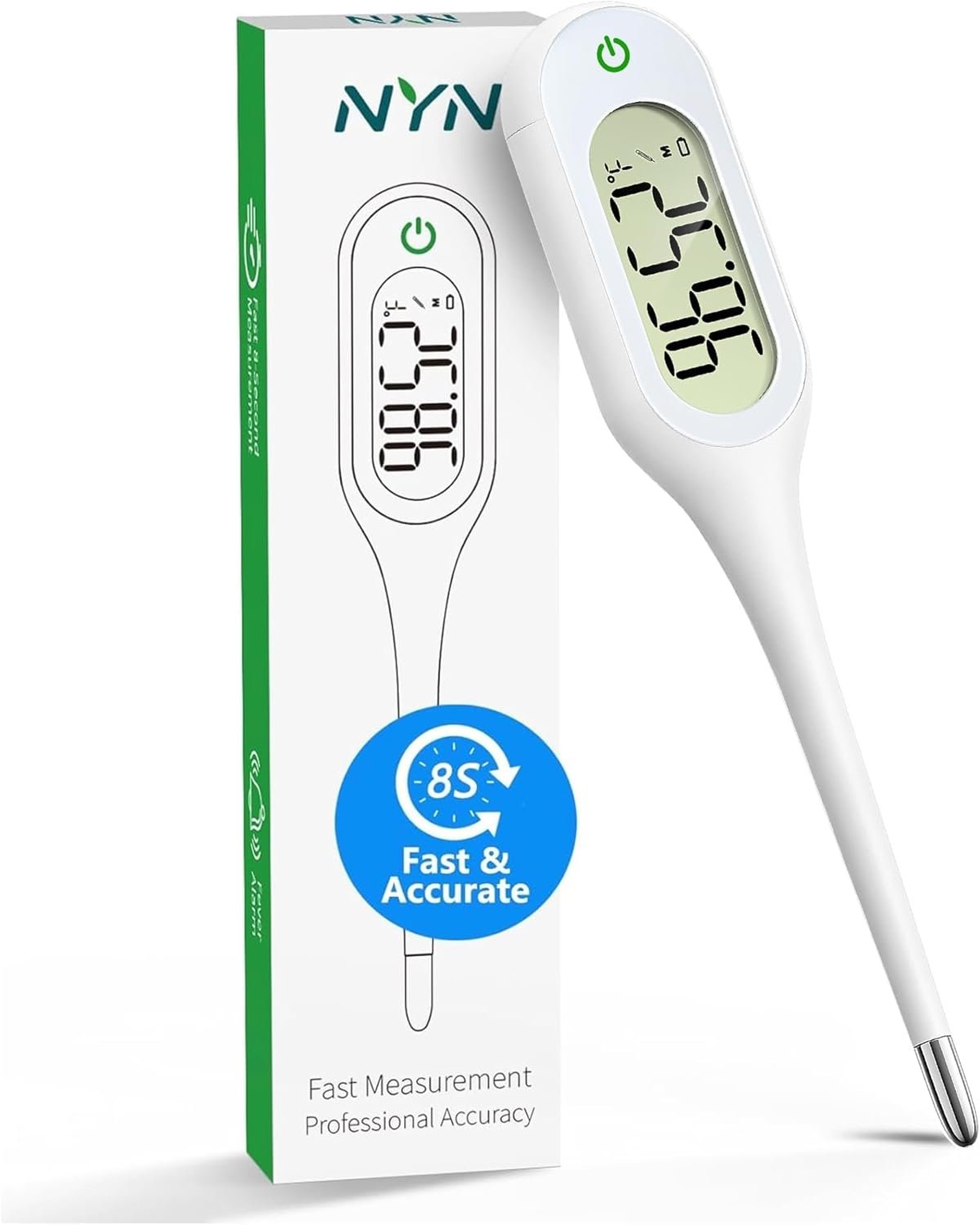 Fast 8-Second Basal Body Thermometer for Ovulation Adults, Kids, Underarm Thermometer with Fever Alarm, Memory & Large Display | Accurate & Reliable for Home & Clinic Use