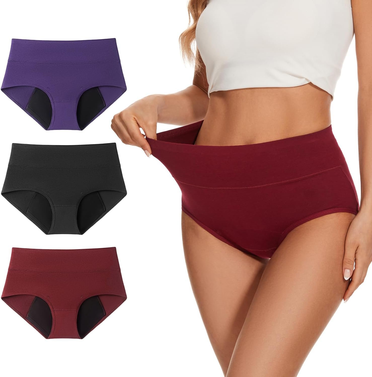 ALLBASE Women’s Cotton Period underwear leakproof high absorbency 3 Pack Regular & Plus Size