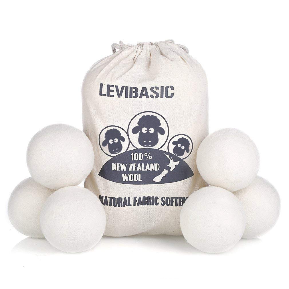 Wool Dryer Balls 6 Pack XL, Genuine New Zealand Wool to Core, 100% Organic Fabric Softener Alternative, Baby Safe & Chemical Free, Reduce Wrinkles & Shorten Drying Time (White-6pcs)