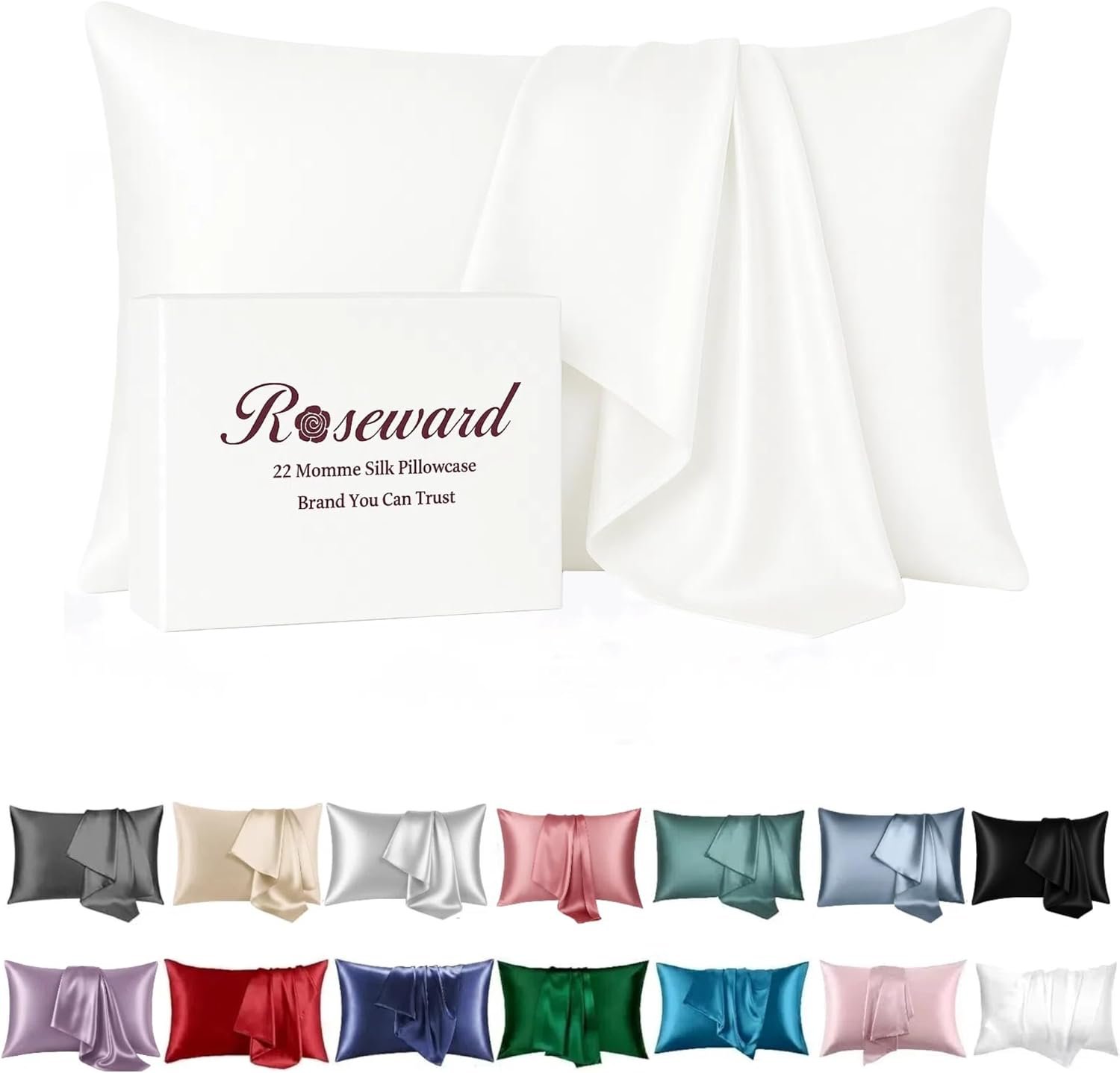 Oeko-TEX Certified White Silk Pillow Cases Made in USA, 100% Real Silk Pillowcase for Hair and Skin, 22 Momme, Standard Size,1 Pc 20″x26″ (Standard, White)
