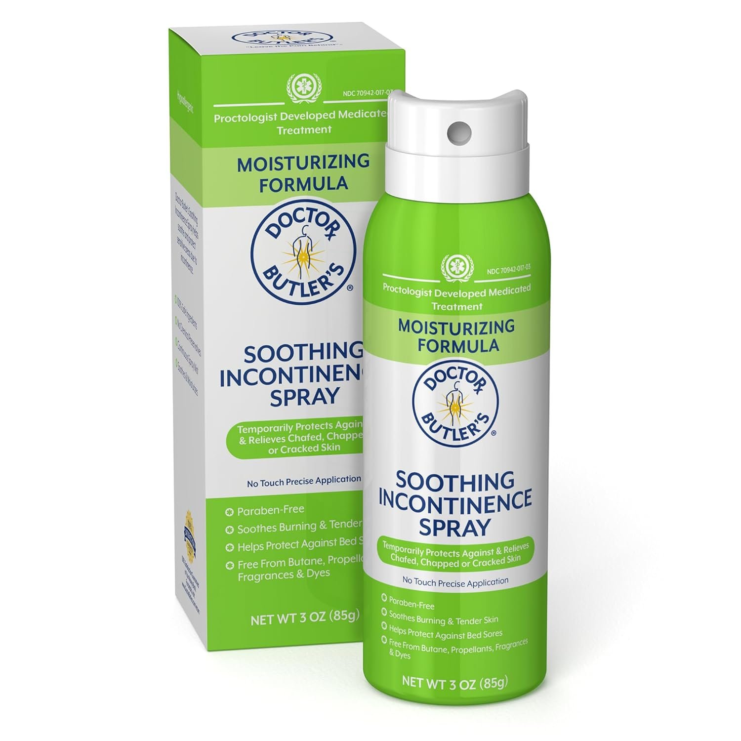 Doctor Butler’s Soothing Incontinence Spray – Barrier Spray for Incontinence with Touchless Application to Help Protect Sensitive Irritated Skin Caused by Adult Incontinence (3 oz)