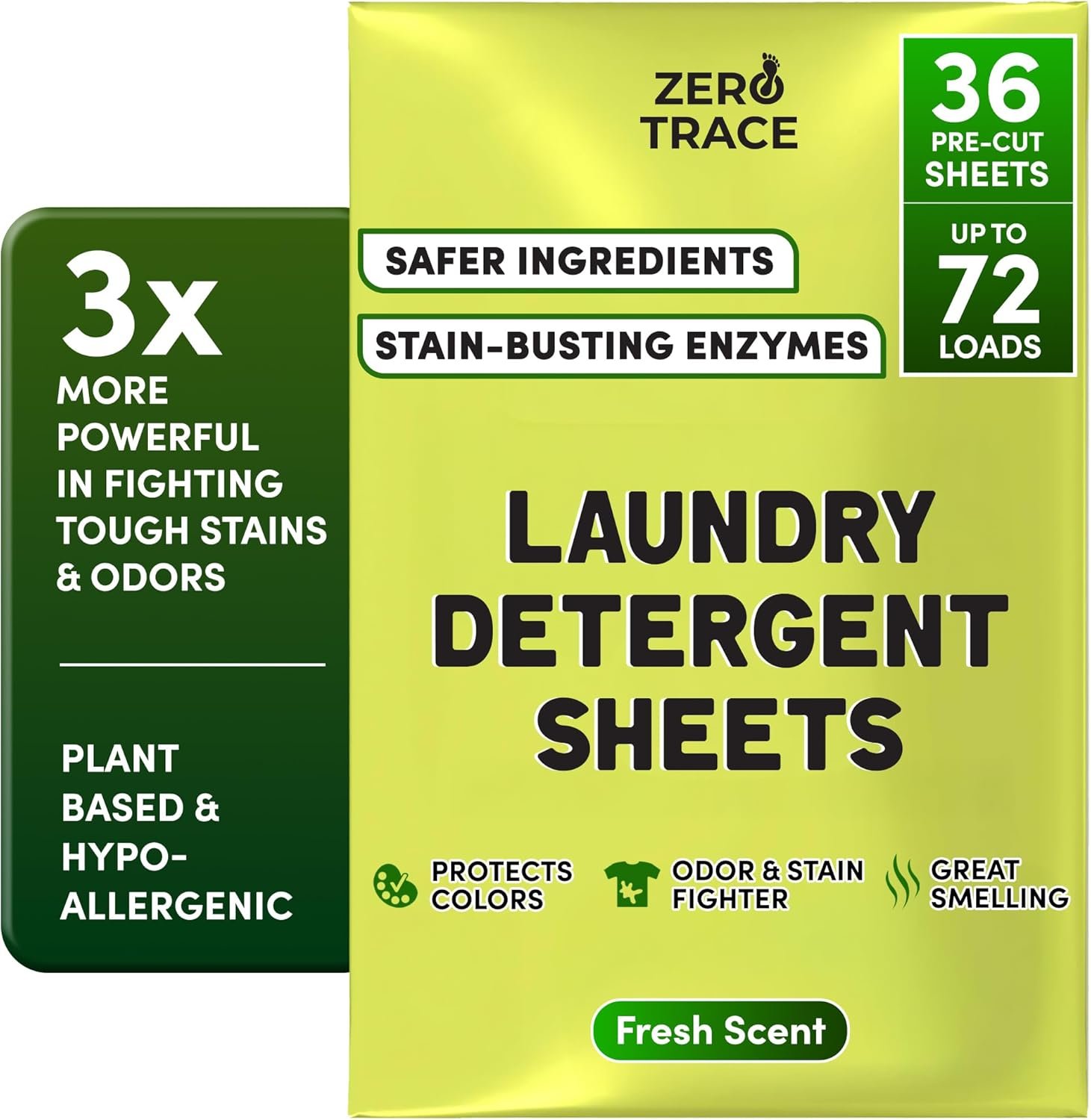 Zero Trace All Natural Laundry Detergent Sheets Eco Friendly – Laundry Soap – Travel Laundry Detergent with Fresh Scent (72 Loads 36 Sheets)