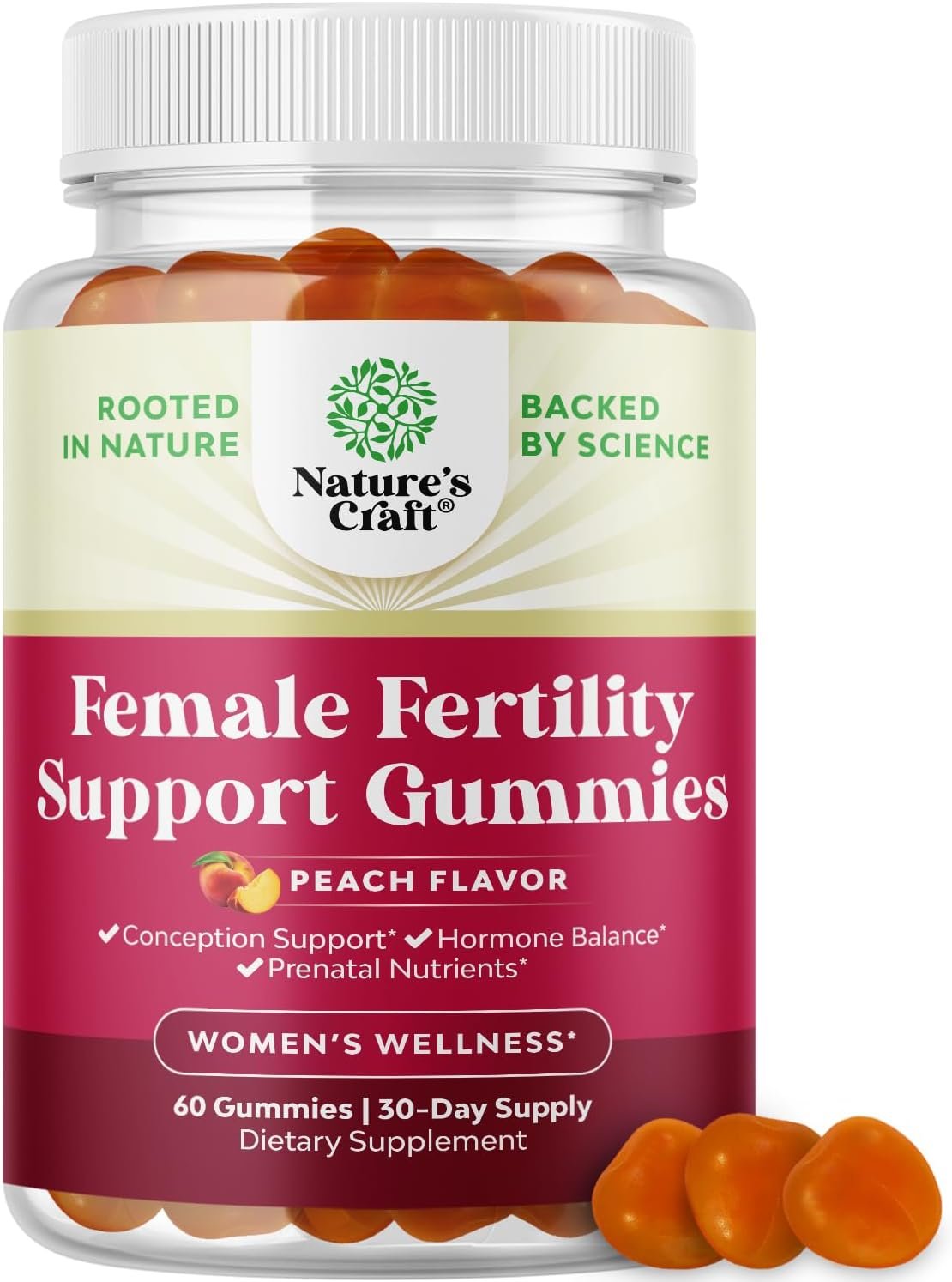 Fertility Gummies for Women Trying to Conceive – Yummy Gummy Fertility Supplement for Women with Myo-Inositol Folic Acid & Vitex Chasteberry – Vegan Non-GMO & Gluten Free – Juicy Peach – 60 Count