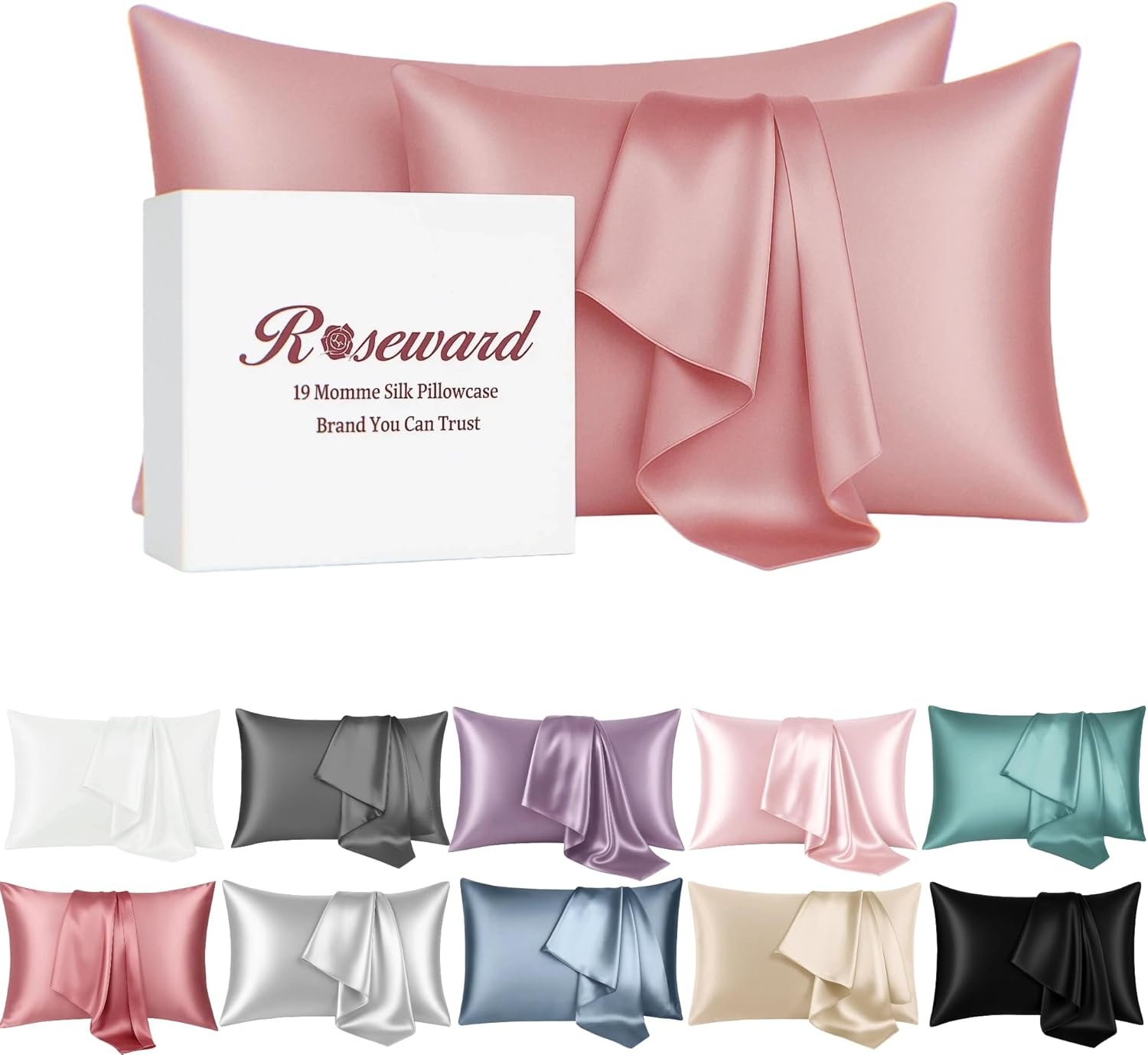 Silk Pillow Cases 2 Pack Made in USA,19 Momme- Real Mulberry Silk Pillowcase for Hair and Skin-Zipper Closure, Anti Wrinkle, Anti Acne, Oeko-TEX Certified (Dusty Rose 2 Pack, Queen 20”x30”)