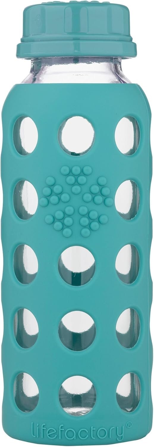 Lifefactory 9-Ounce Glass Water Bottle with Flat Cap and Silicone Sleeve Kale