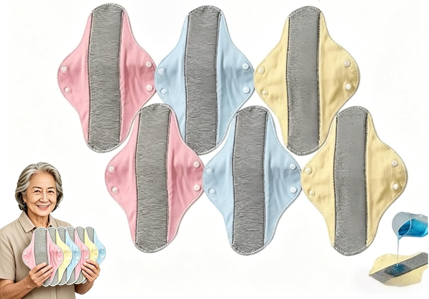 Reusable Incontinence Pads for Women & Elderly — Washable Leak-Proof Waterproof Cotton Velours Protection Pads, Day & Night Comfort (6pcs)
