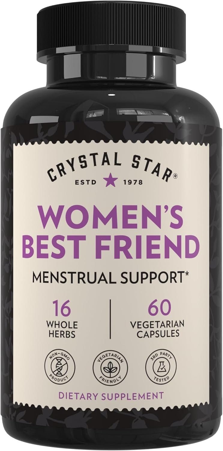 Crystal Star Women’s Best Friend (60 Capsules) – Herbal Menstrual Relief Supplement for Help with Cramps & Bloating – Dong Quai, Cramp Bark, Hawthorne & Red Raspberry – Non-GMO