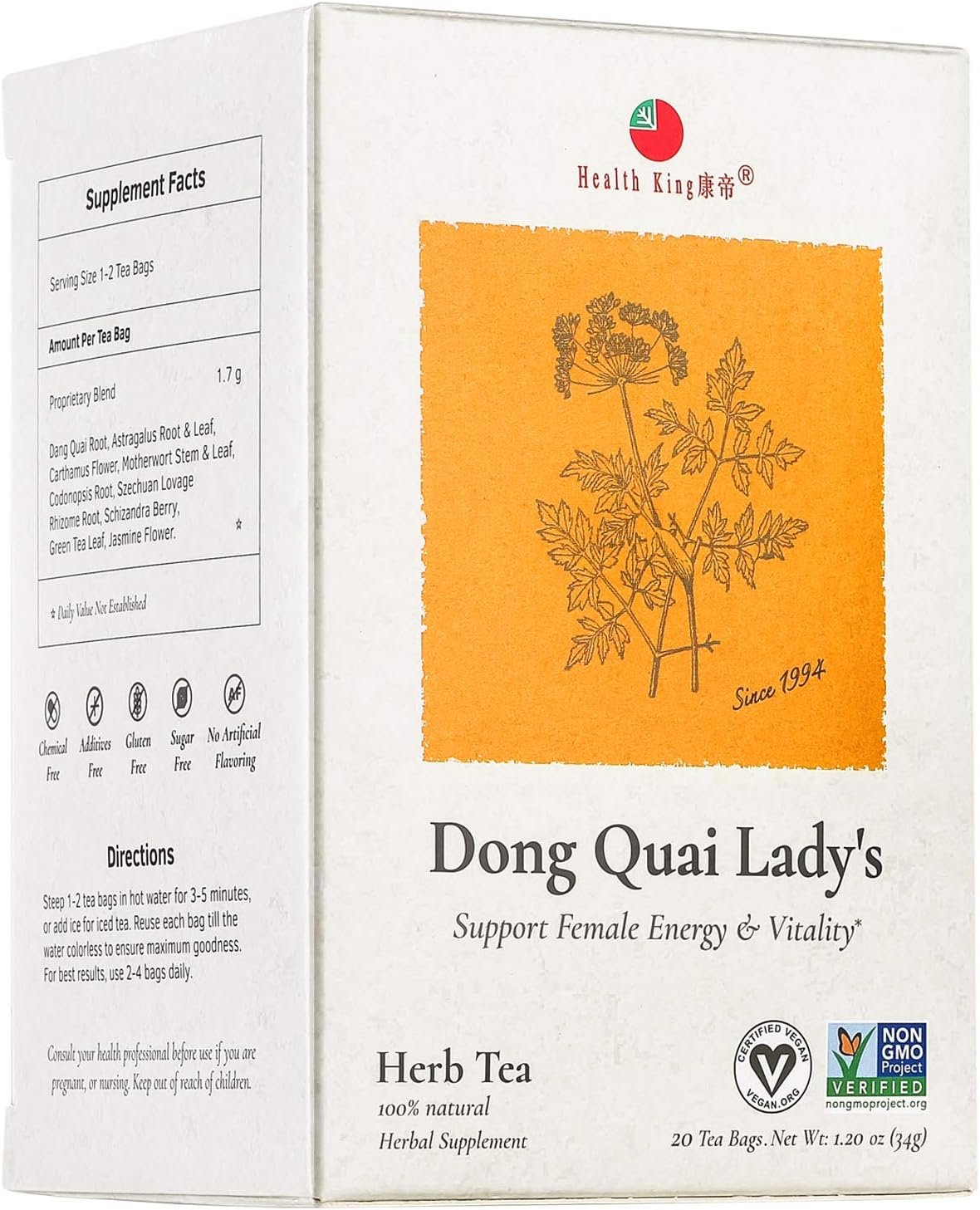 Health King Dong Quai Lady’s Herb Tea, 20 Bags