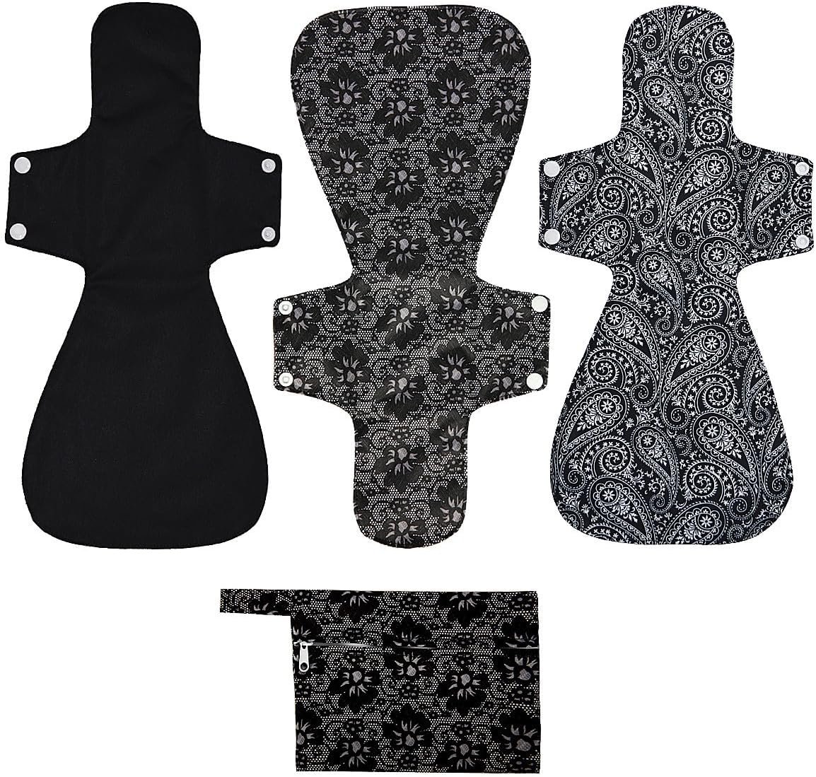 4 Pack 16 Inch Cloth Menstrual Pads,Reusable Washable Overnight or Post Partum Absorbency Pads,Unscented