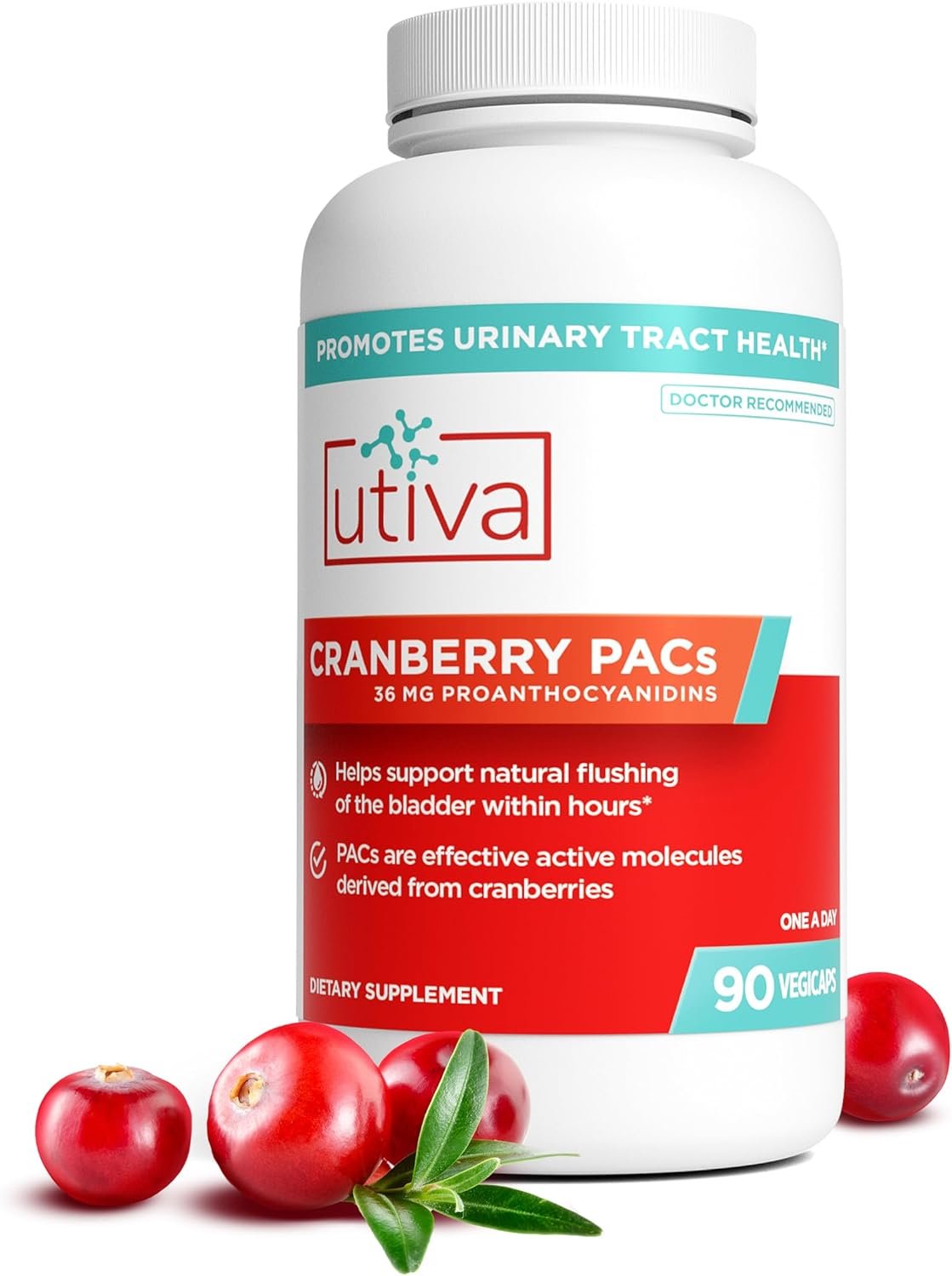 Utiva Cranberry PACs – Clinically Studied Ingredients 36mg PACs for UTI Avoidance – Supplement for Urinary Tract Health for Women and Men – Cranberry Extract Pills for Bladder Health, 90 Vegi Capsules