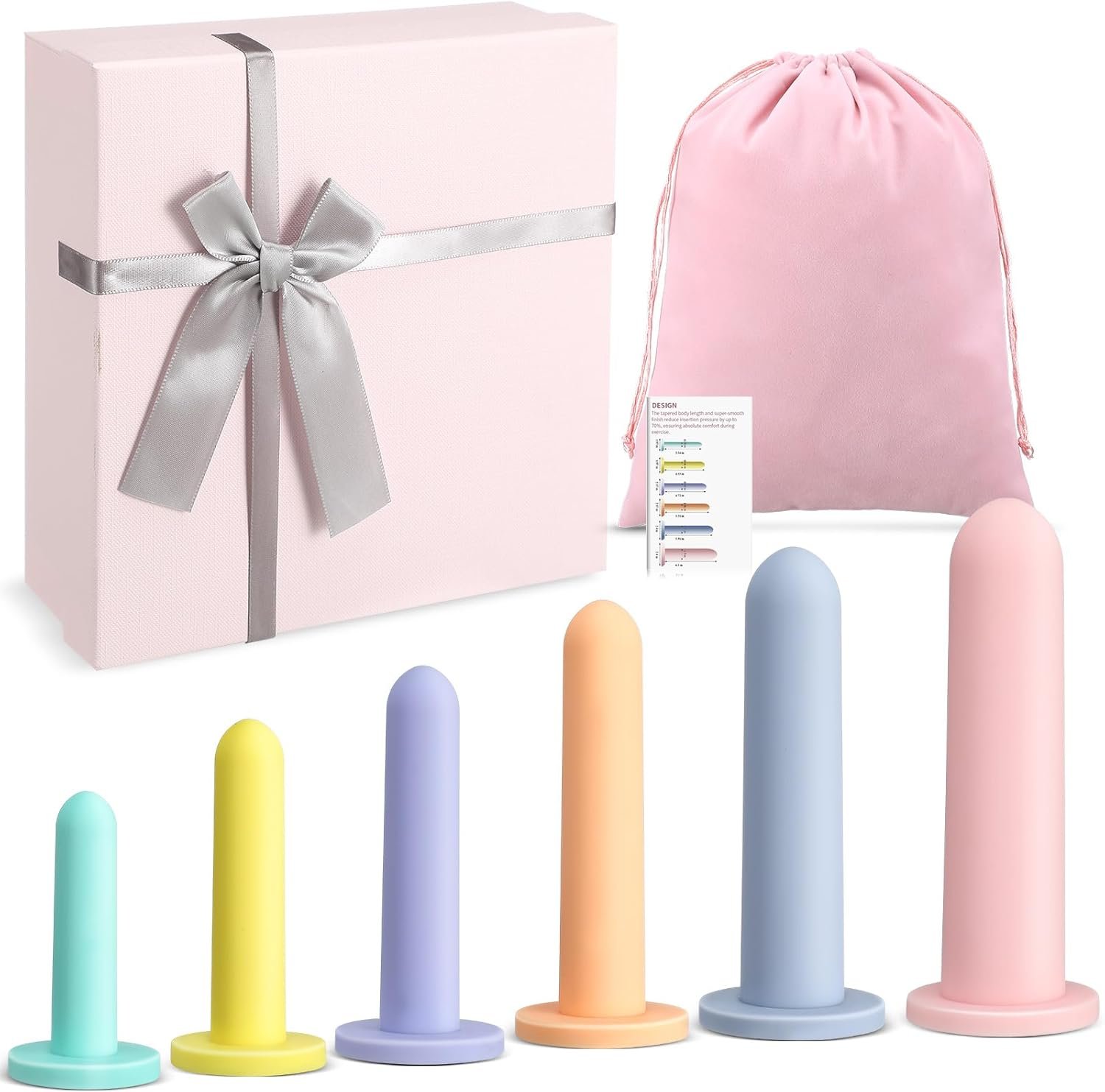 Geiserailie 6 Pcs Silicone Fitness and Exerciser Set for Kegel Exercises with Storage Bag and Box, 6 Different Sizes