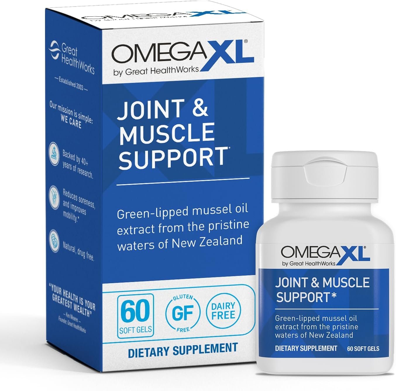 OmegaXL Joint Support Supplement, for Relief – Natural Muscle Support, Green Lipped Mussel Oil, Soft Gel Pills, Drug-Free, 60 Count