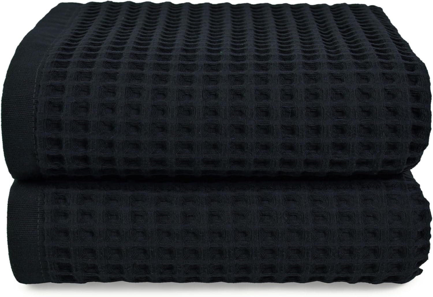 Jacquotha Waffle Bath Towel Set of 2 (Black) – Cotton, Thin, Low Lint, 31” x 62” Soft Bath Towels for Bathroom, Shower, Pool & Beach