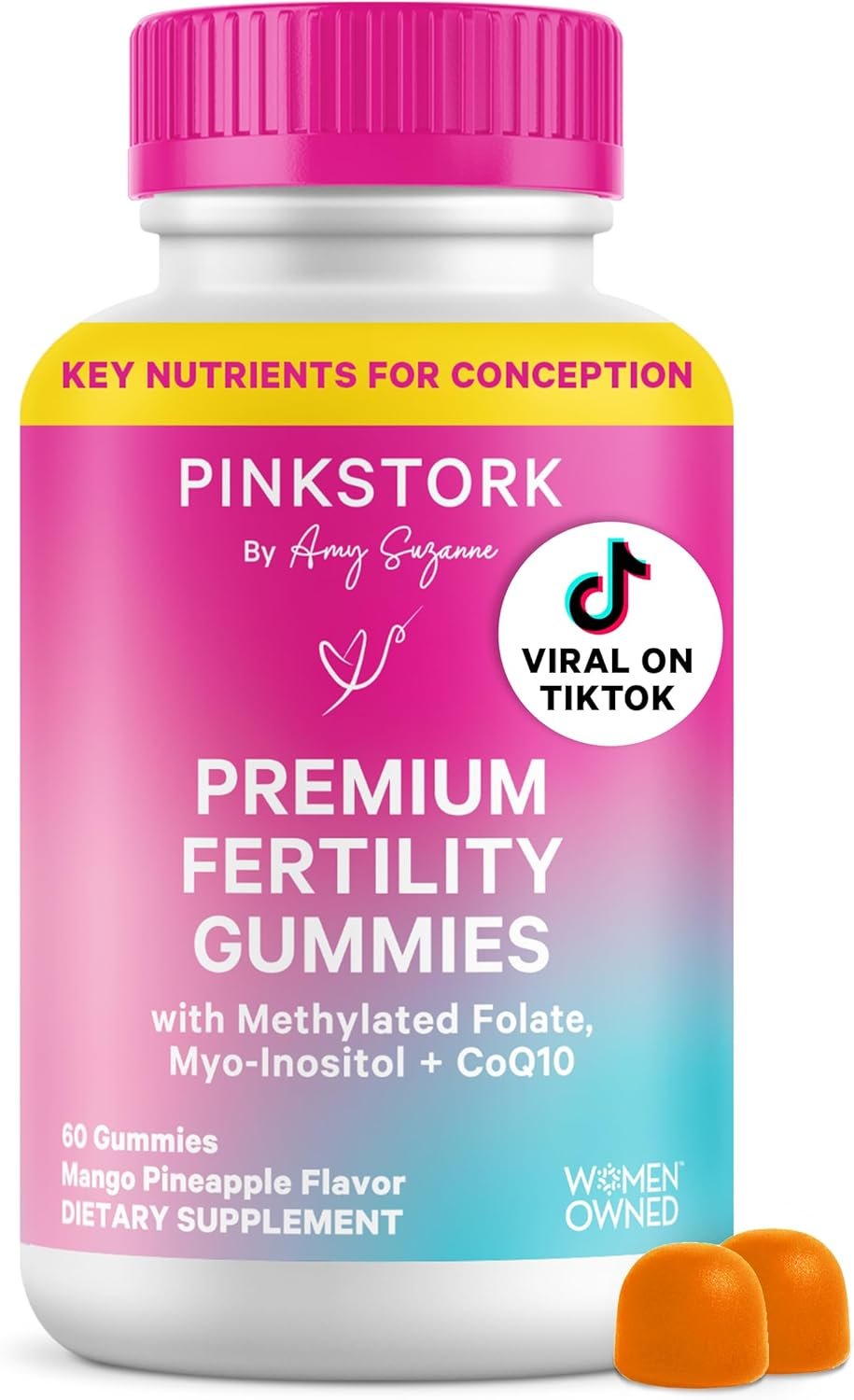 Pink Stork Premium Fertility Gummies | Fertility Supplements for Women with CoQ10, Myo-Inositol + Prenatal Vitamins | Conception Support | Hormone Balance for Women, Ovarian Care – 60 Gummies