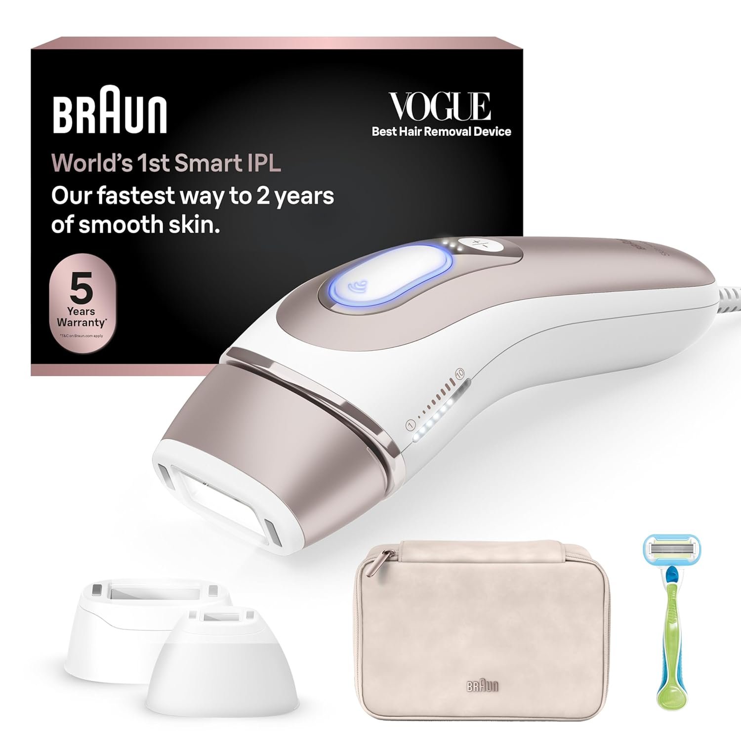Braun Smart IPL, Skin i·Expert Pro 7, VOGUE’s Best Hair Removal Device, IPL Hair Removal for Women and Men, Permanent Laser Hair Reduction At-Home, World’s 1st Smart App, 3 Heads, IPL7243