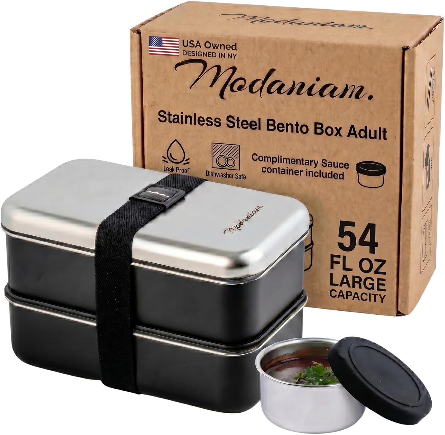 Modaniam Leak Proof Stainless Steel Bento Box, Stainless Steel Lunch Box For Adults, Metal Bento Box, Japanese Lunch Container, Large With Compartment, Korean Bentobox, Non Toxic, Microwave Safe