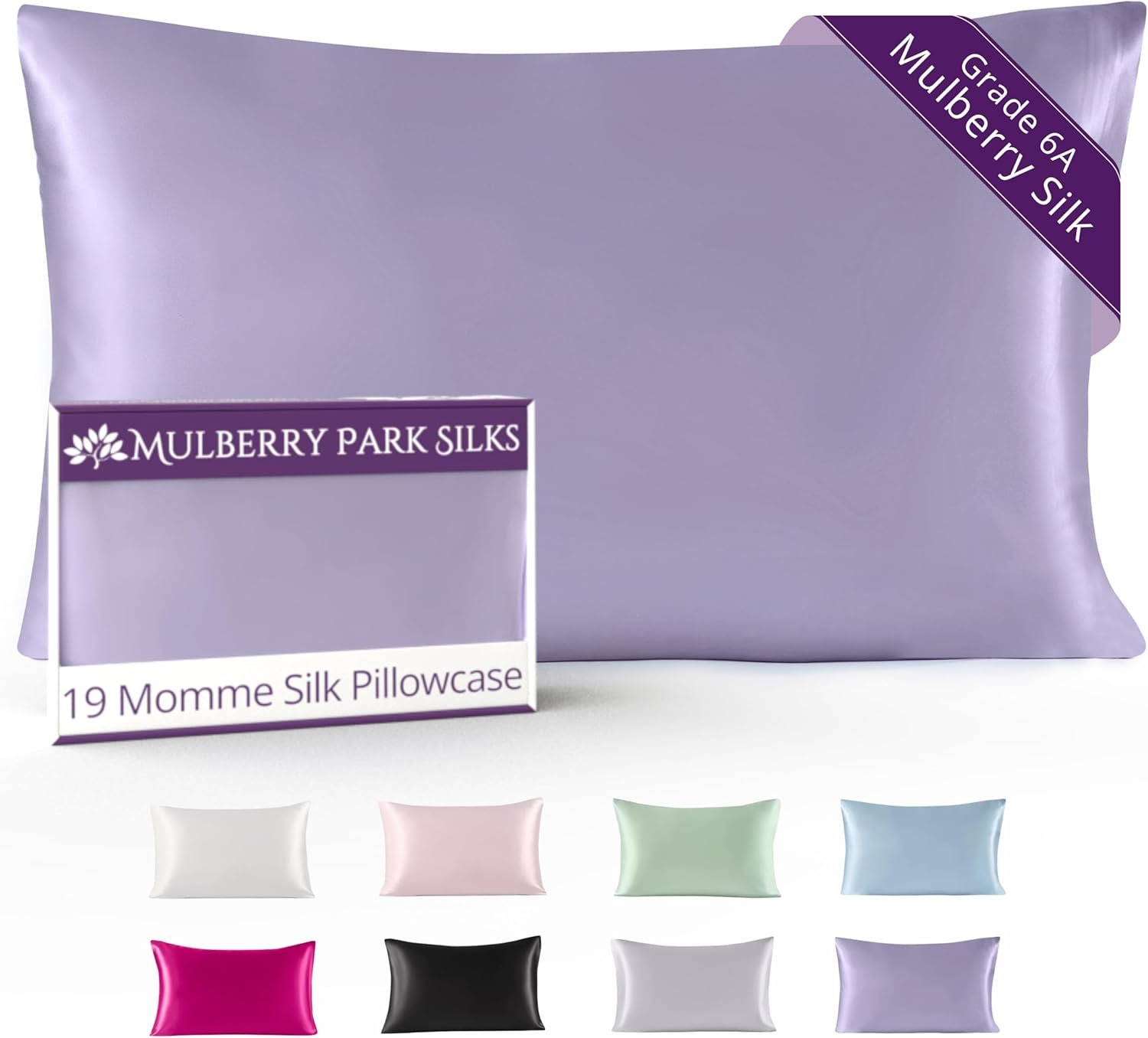 Mulberry Park 100% Silk Pillowcase – 19 Momme, Grade 6A Mulberry Silk – Hidden Zipper Closure – Lilac/Queen (20″ x 30)