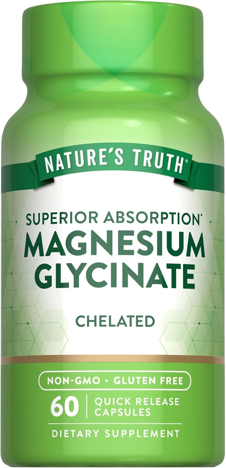 Nature’s Truth Magnesium Glycinate Capsules | 200mg | 60 Count | Chelated Superior Absorption Formula | Non-GMO & Gluten Free Supplement