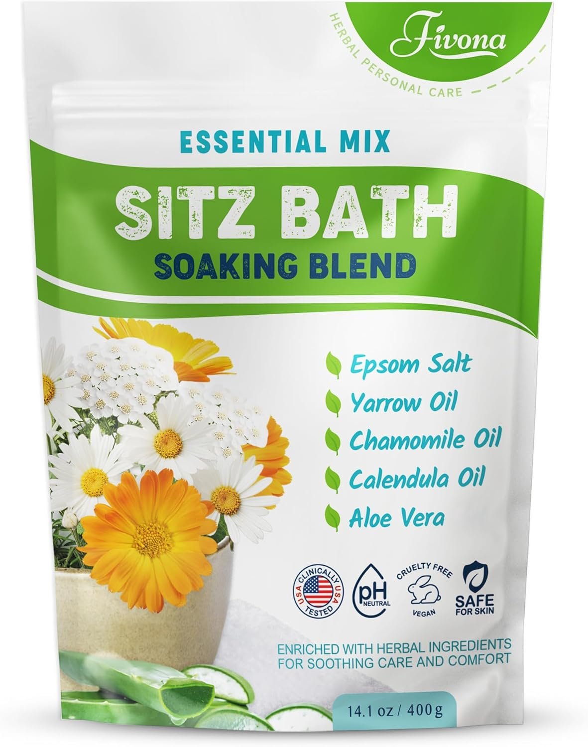 Hemorrhoid Care Postpartum Care Bartholin Cyst Relief – FIVONA Sitz Bath Salt Natural Epsom Blend with Essential Oils Soak – 14.1 oz