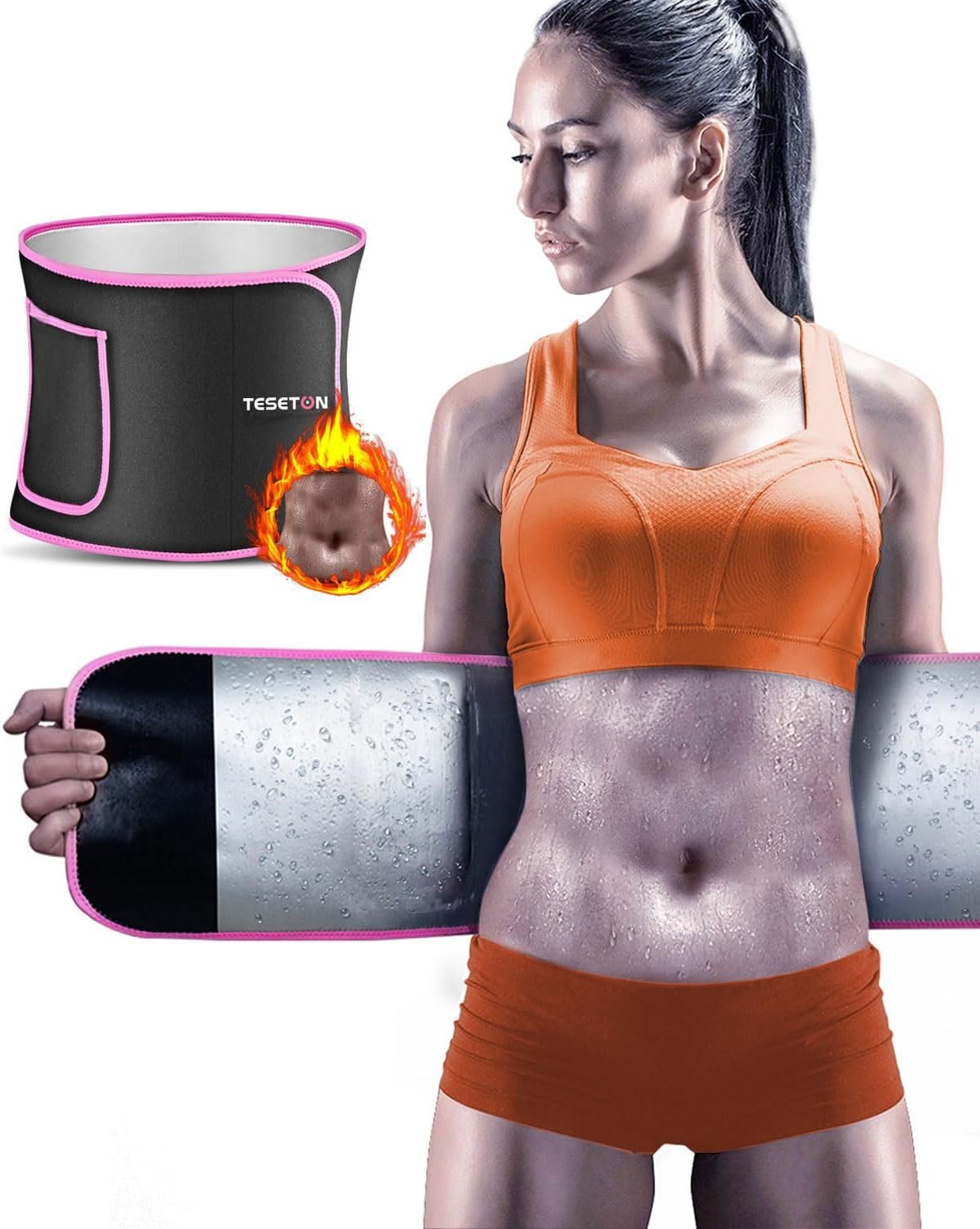 TESETON Waist Trimmer for Women Men-Sweat Band Waist Trainer for Women Lower Belly Fat, Easy to Clean