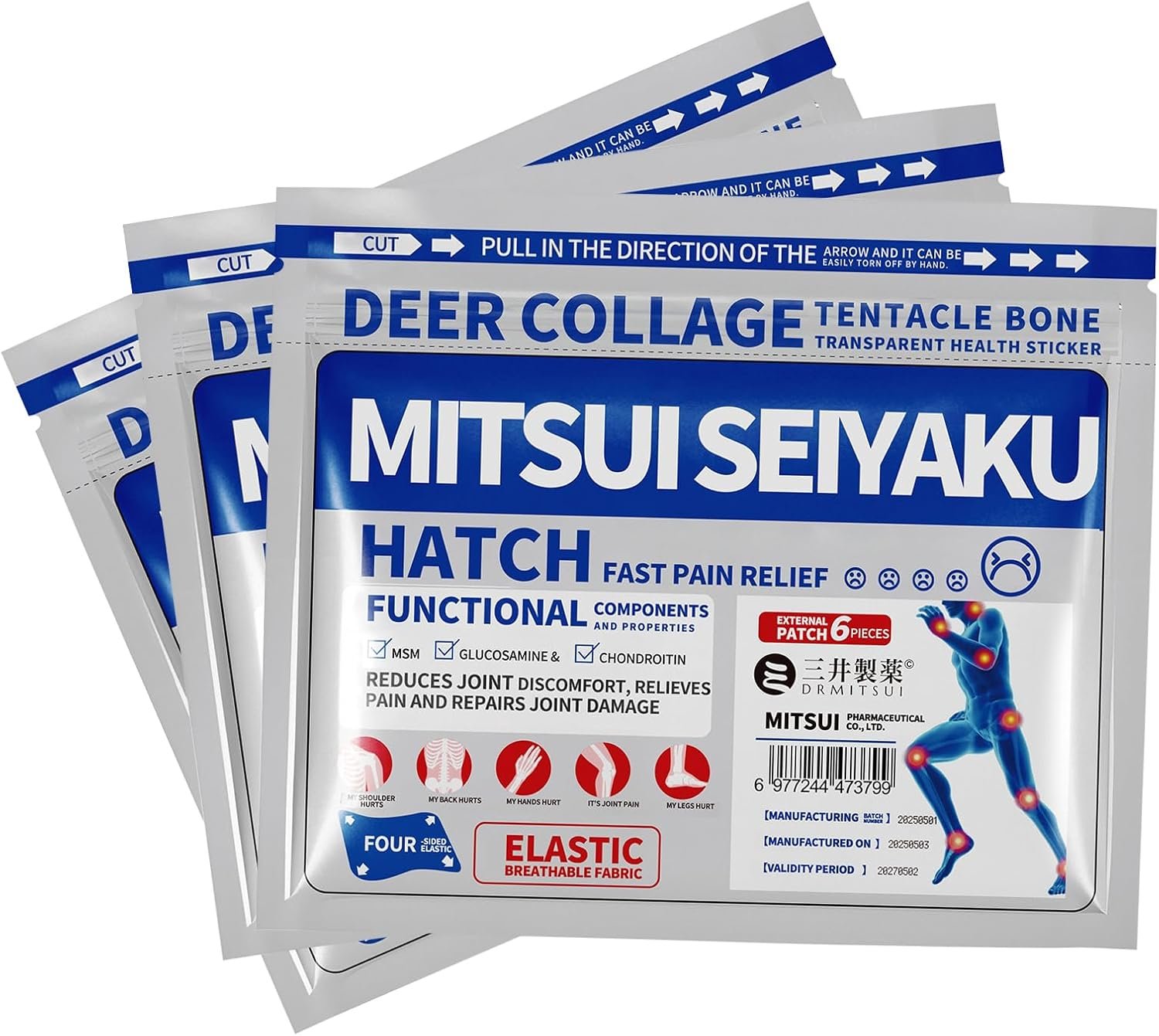 18 Count DRMITSUI Pain Relief Patch for Back, Neck, Shoulder and Knee Discomfort, Up to 8 Hour Comfort, Flexible Patch for Muscle and Joint Soreness