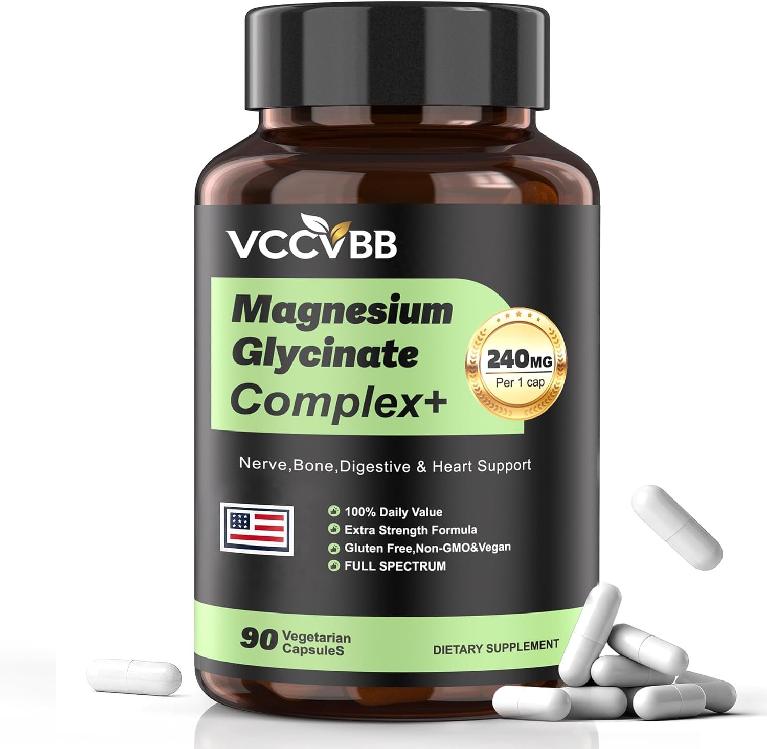 Magnesium Complex 240mg, 12-in-1 Magnesium for men & women, Adult Magnesium Glycinate, Citrate, Malate & Taurate | Relieve Cramps, Stress, Better Sleep | Heart, Bone & Nerve Health | 90 Vegan Capsules