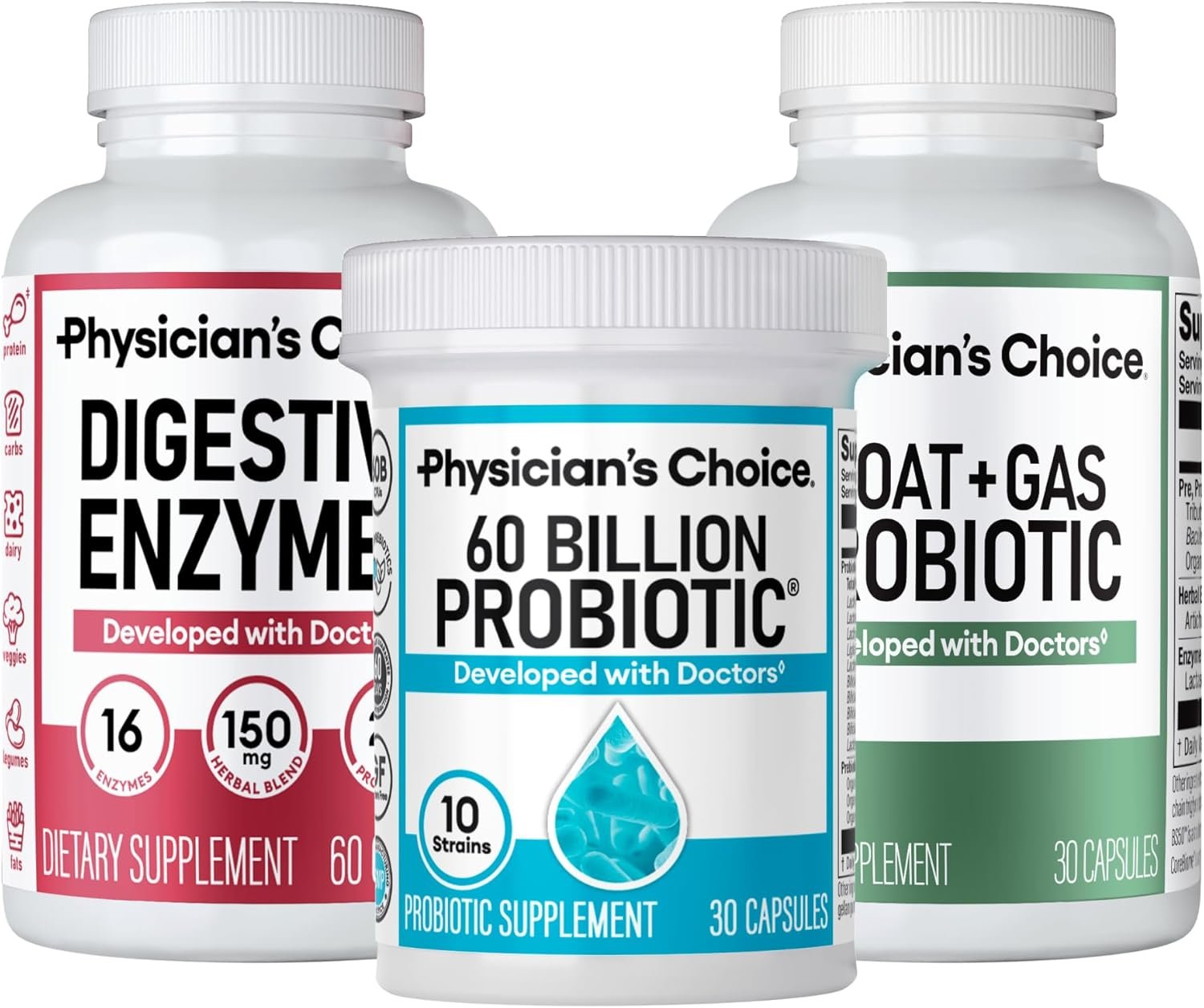 Physician’s CHOICE Gut Guardian Bundle: Advanced Bloating & Digestion Support with 60 Billion Probiotic, Digestive Enzymes & Bloat + Gas Probiotic – Daily Gut Health Support for Women and Men