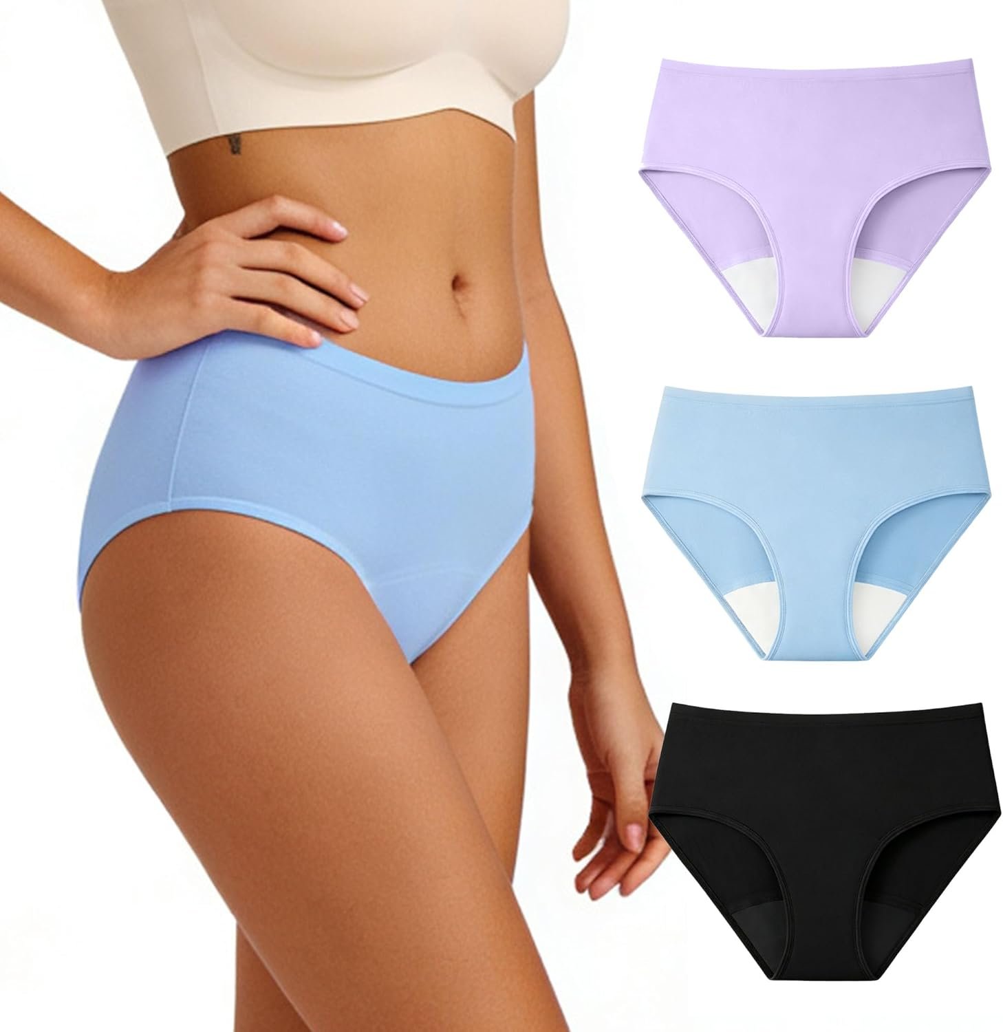 Mid Waist Incontinence Underwear for Women Cotton Washable Urine Leakproof Underwear Reusable Bladder Control Panties 40ml 3Pack (Large, 3 Color)
