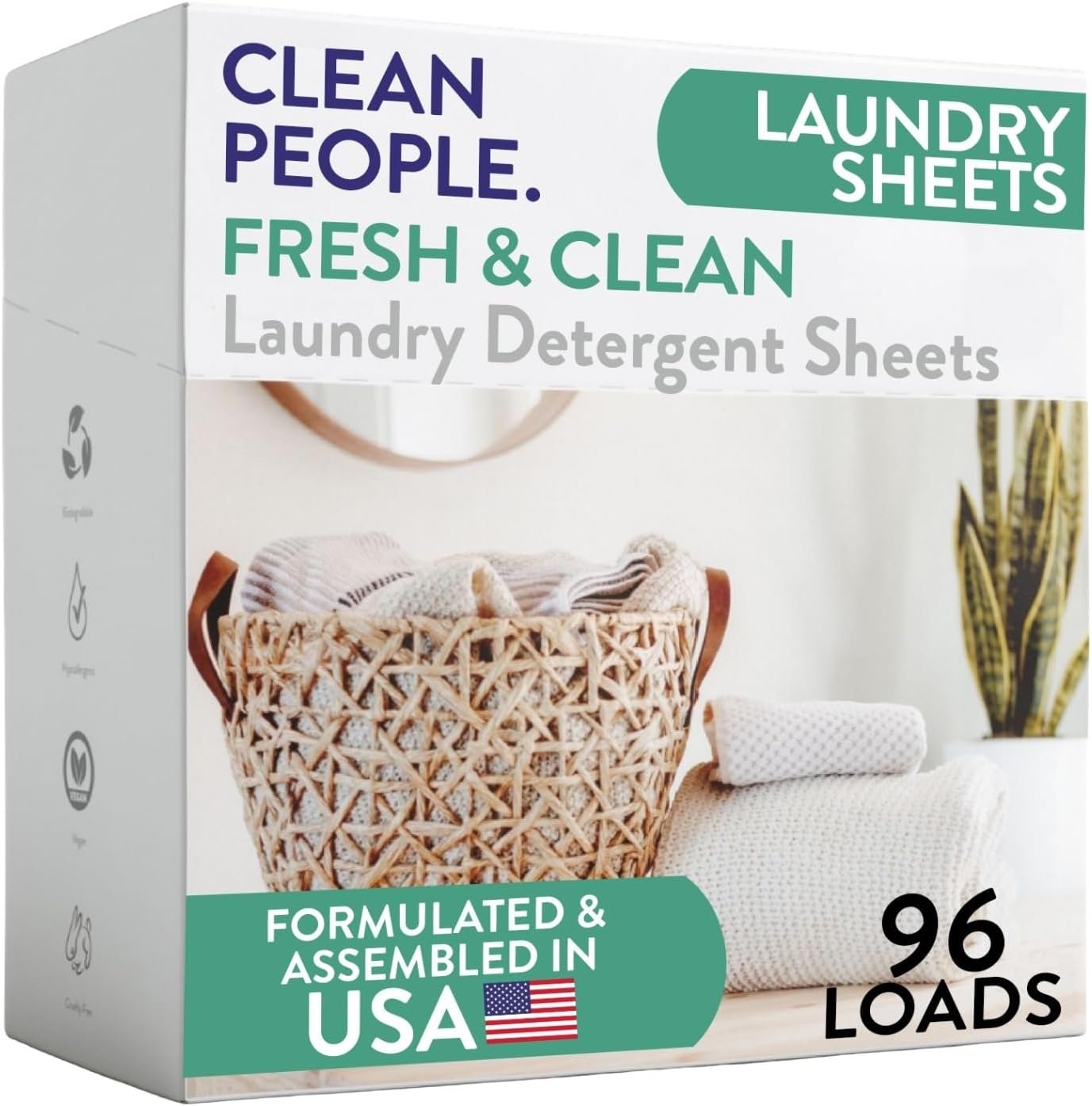 The Clean People Laundry Detergent Sheets – Laundry Soap – Ultra Concentrated, Recyclable Packaging, Stain Fighting – Fresh Scent, 96 Pack