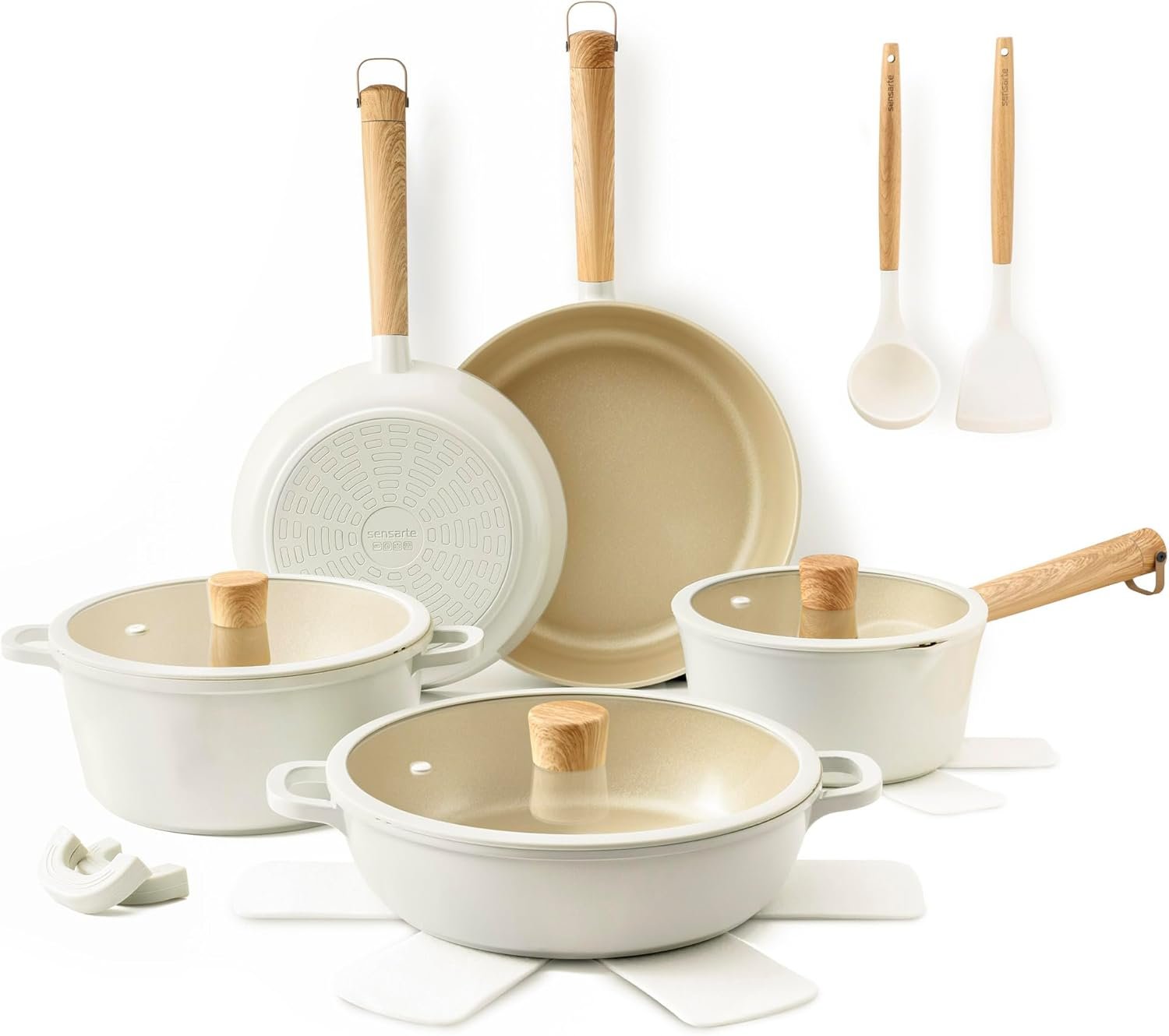 SENSARTE 17Pcs Ceramic Nonstick Cookware Set Non-toxic Healthy Pots and Pans Set Ceramic Kitchen Cooking Frying Pans with Stay-cool Handle, PFAS/PTFE/PFOA Free, Dishwasher Safe, Induction Compatible