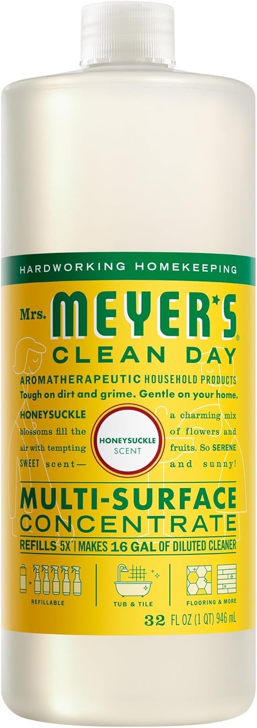 MRS. MEYER’S CLEAN DAY Multi-Surface Everyday Concentrate, Honeysuckle Scent, 32 Fl Oz Bottle