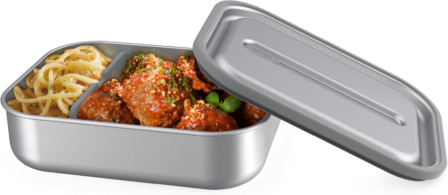 Bentgo MicroSteel Leak-Proof Lunch Box, Microwave-Safe and Oven-Safe Bento Container with Removable Divider, Airtight Lid, Stainless Steel, 5-Cup Capacity, BPA-Free (Stainless Steel)