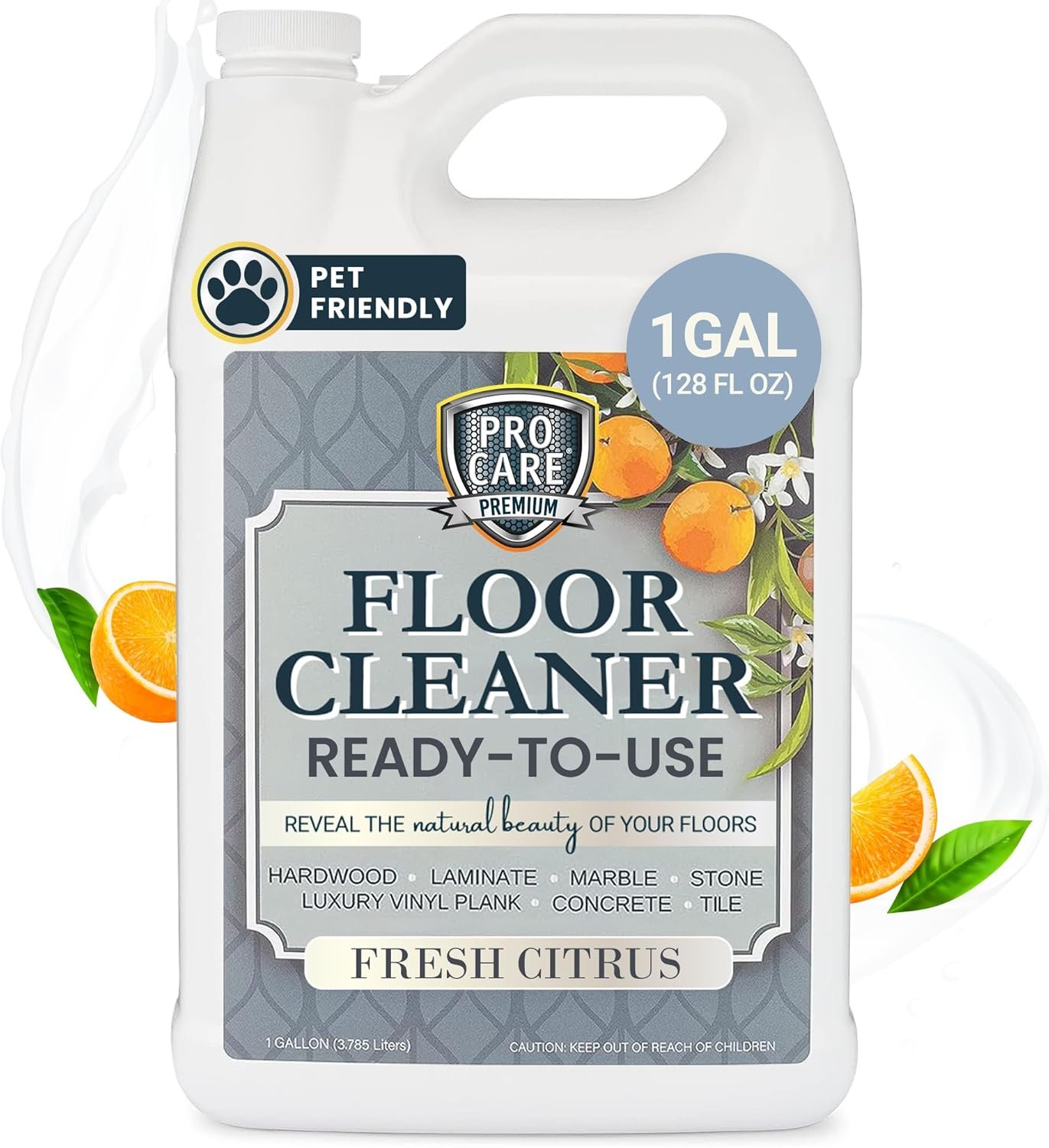 ProCare Floor Cleaner (Made in USA) | Sreak-free Cleaner for Tile, Stone, Laminate, Vinyl & Natural Wood Floor Cleaner for Mopping, Household Supplies, Cleaning Solution with Citrus Aroma – 1 Gallon