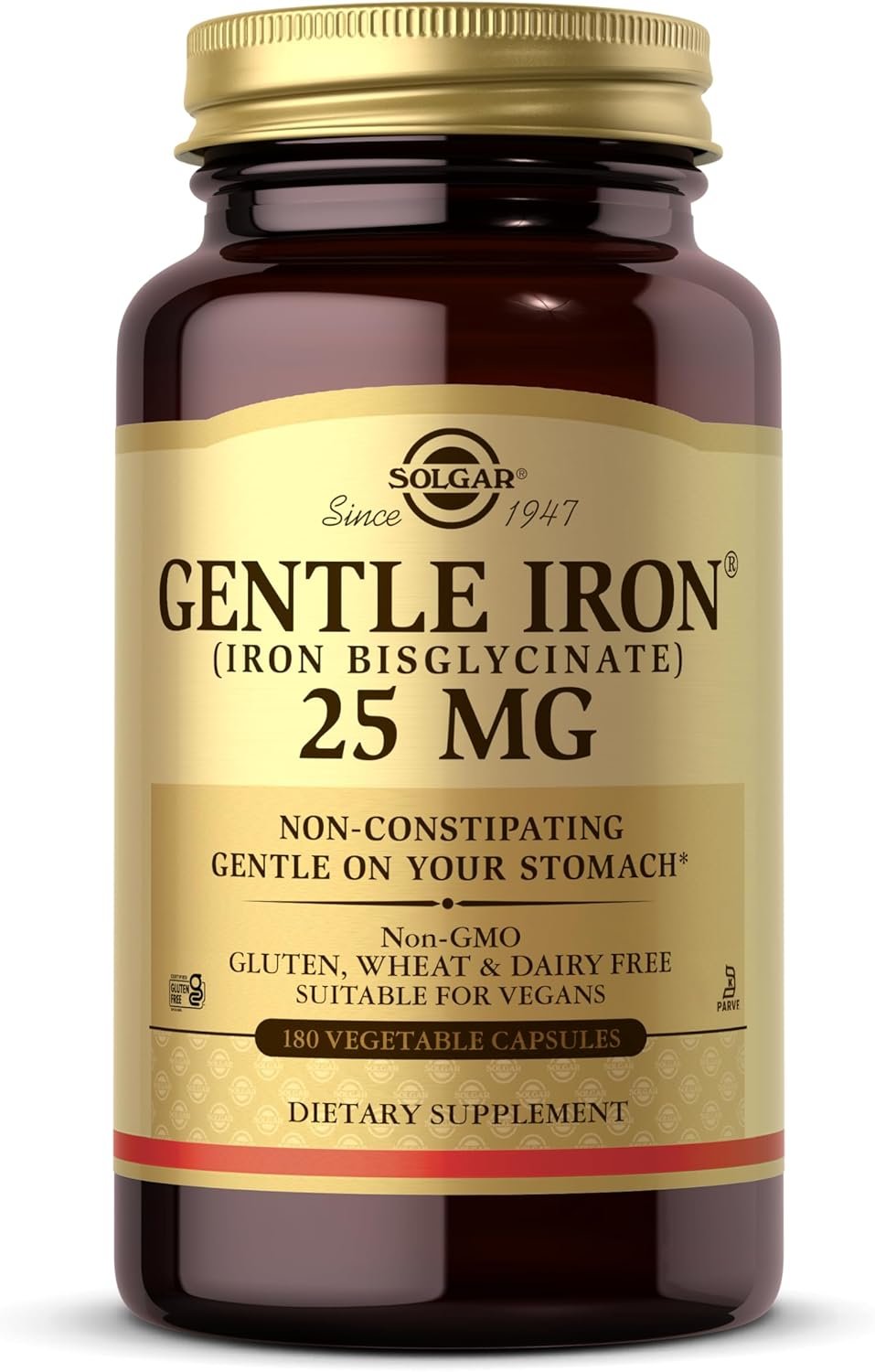 Solgar Gentle Iron, 180 Vegetable Capsules – Ideal for Sensitive Stomachs – Non-Constipating – Red Blood Cell Supplement – Non GMO, Vegan, Gluten-Free, Dairy Free, Kosher – 180 Servings