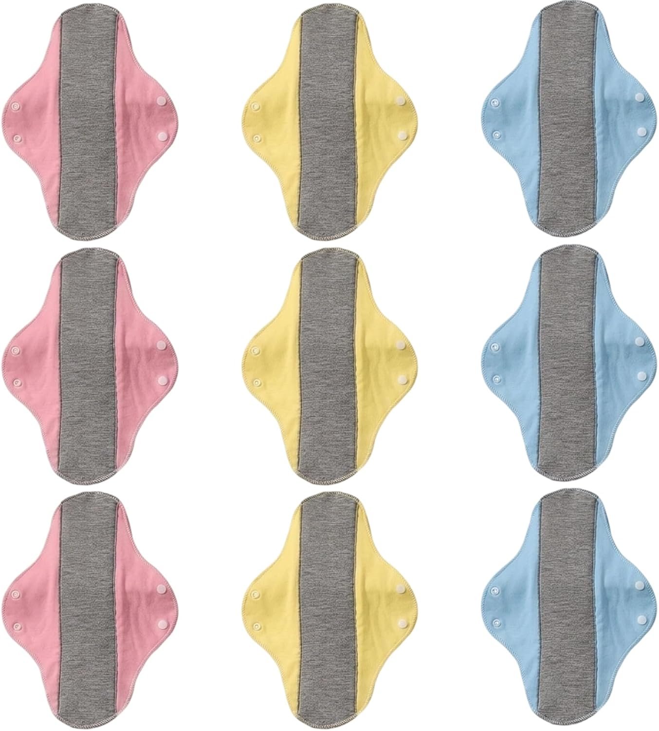9 PCS Washable Incontinence Pads for Women, Reusable Incontinence Pads for Women, Reusable Panty Liners, Set with 3 Pink, 3 Yellow, 3 Blue, Soft and Absorbent, Comfortable and Discreet