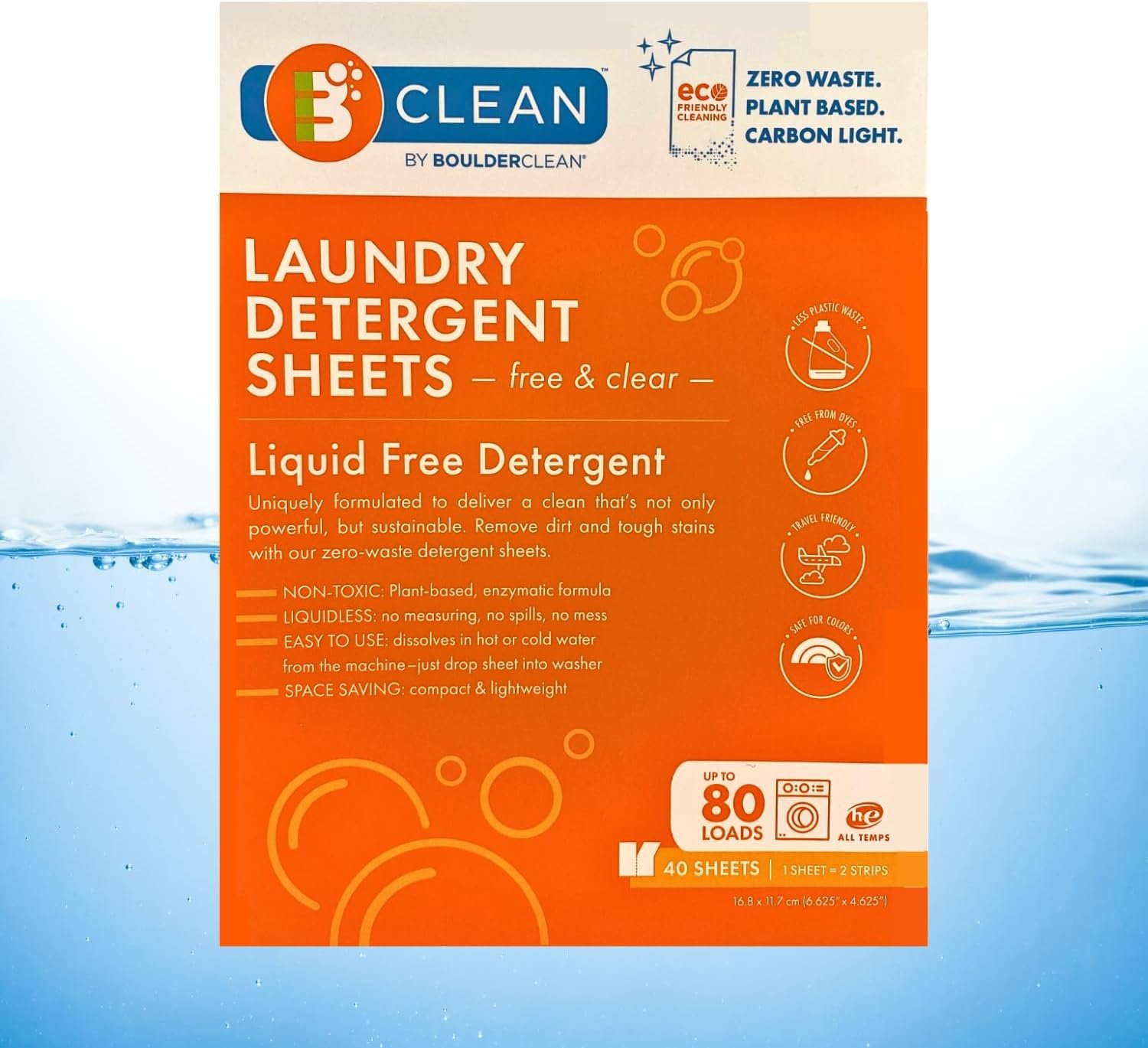 BClean Laundry Detergent Sheets 1×40 count – Plant Based – Eco Liquidless Soap – Reduced Plastic – Tough Stains & Odors – Gentle to Skin, Hot & Cold Cycles, Free & Clear – Travel Friendly (80 loads)