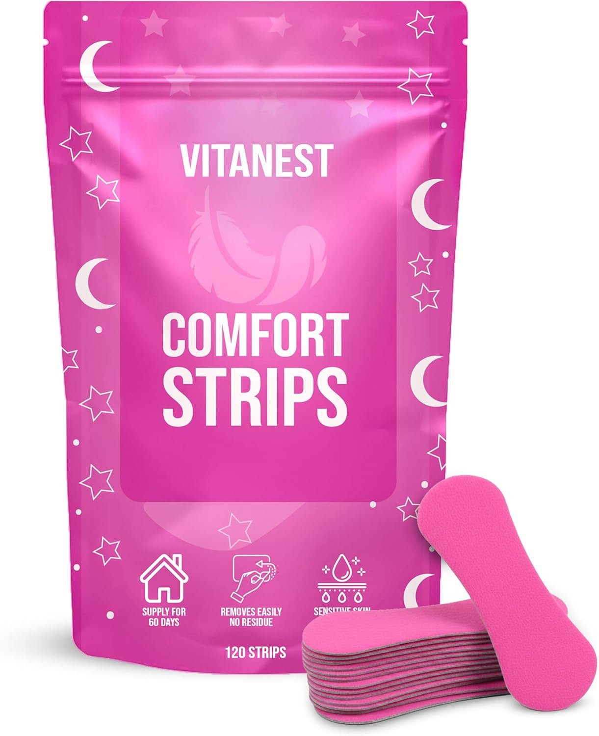 VITANEST Comfort Strips (120 Count, Pink) – Skin Friendly Adhesive Strips, Easy Removal No Residue, Flexible & Comfortable Fit, Multi-Purpose Support Strips for Daily Use – 60 Days Supply