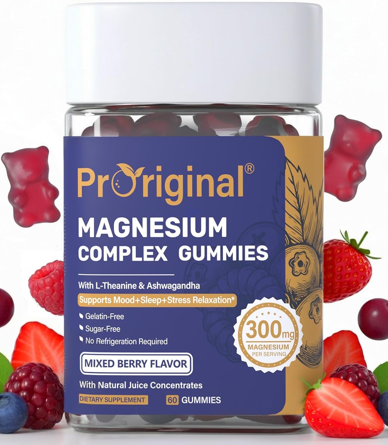 Magnesium Gummies for Stress & Sleep – 300mg Magnesium Complex with Glycinate, Citrate, Malate & Taurate – Supports Relaxation, Muscle & Heart Health – Vegan, Sugar-Free, Non-GMO – 60 Gummies