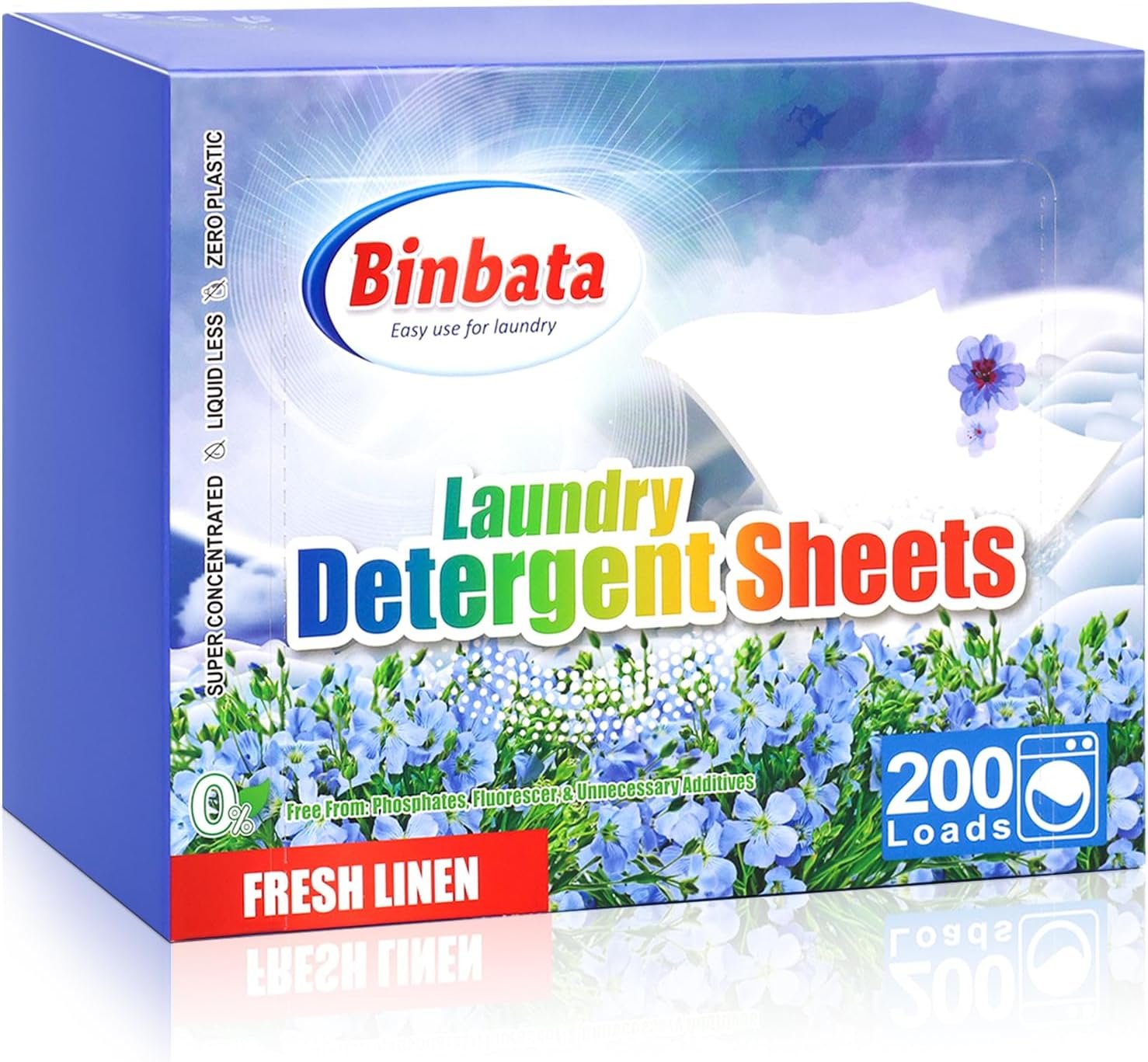 Binbata Laundry Detergent Sheets, 200 Loads Fresh Linen Scent Hypoallergenic Eco-Friendly, Biodegradable Plastic Free Liquidless Laundry Sheets Suitable for Sensitive Skin