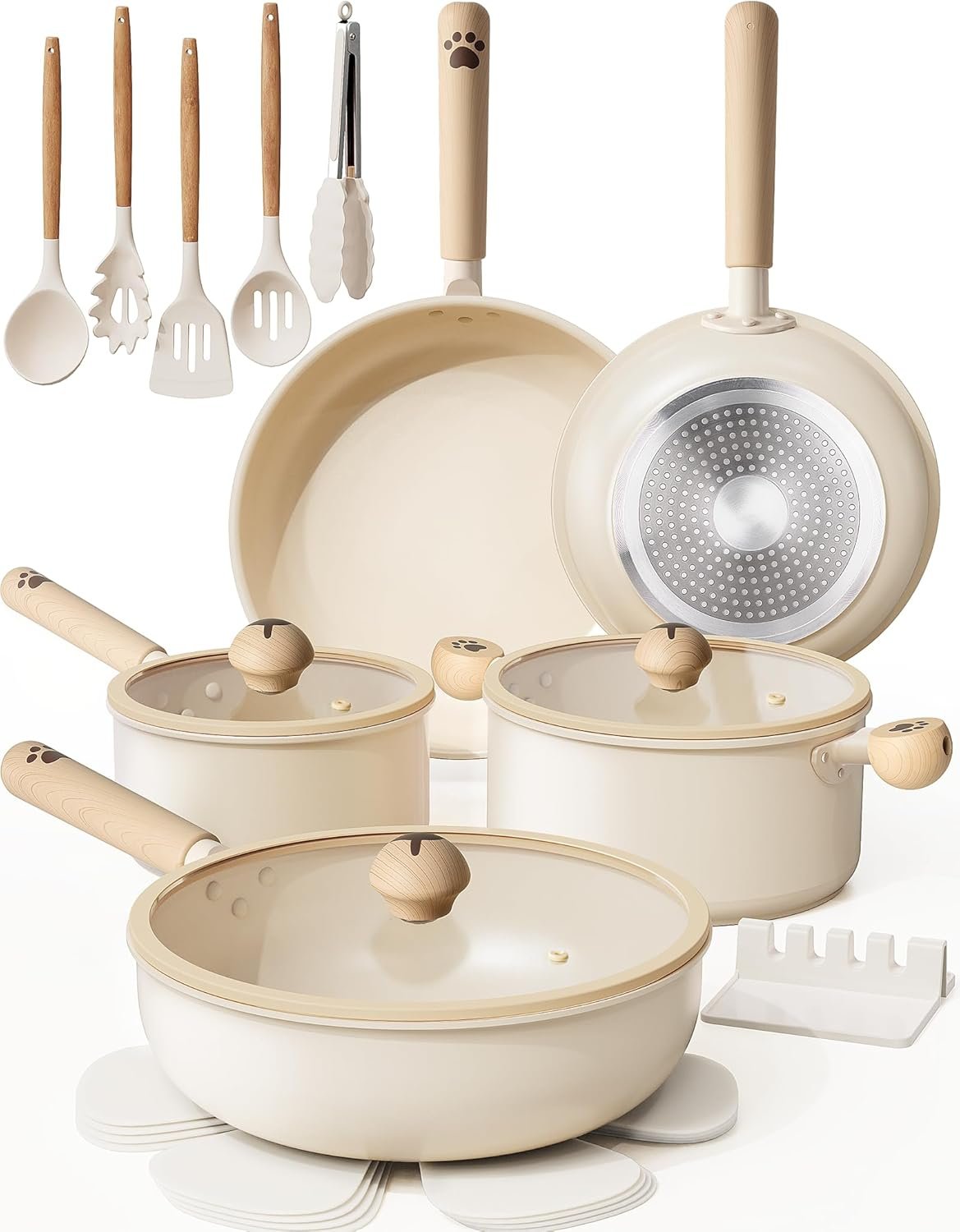 Astercook Pots and Pans Set Non Stick, Ceramic Cookware Set Non Toxic, 18 Pcs Dishwasher Safe Induction Cookware for Everyday Cooking & Housewarming Gifts